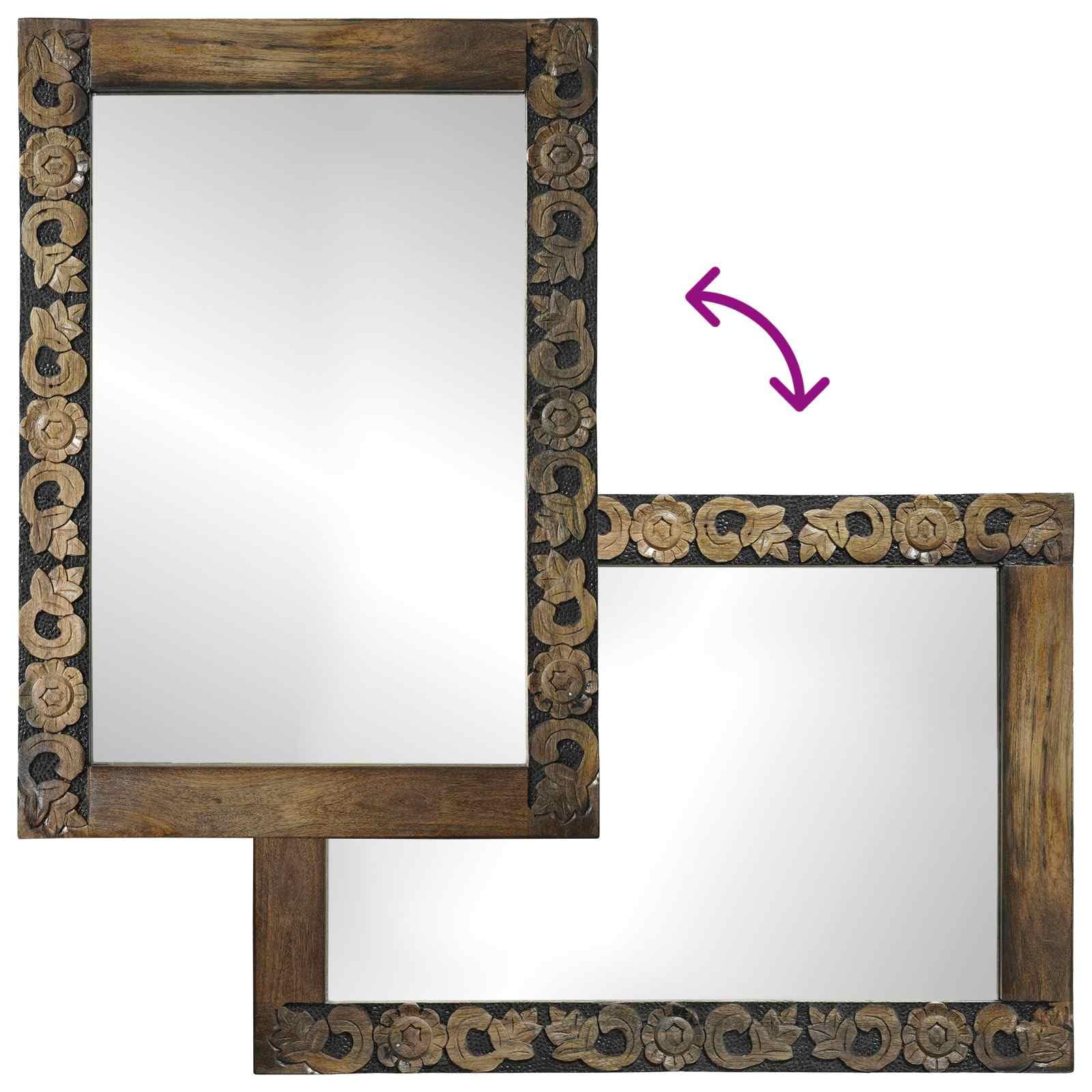 Fengshui Lustro ścienne orzech brązowy 70 x 50 cm materiał drewnopochodny szkło