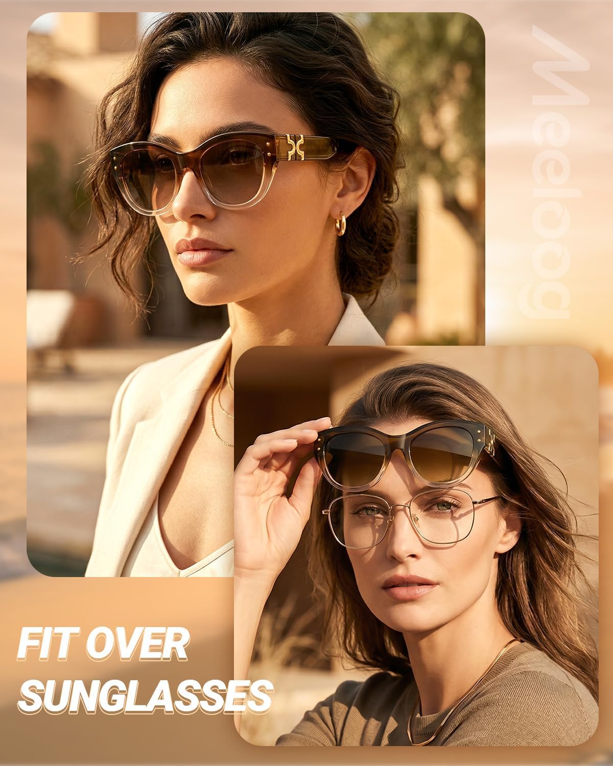 Meeloog Polarized Sunglasses Fit Over Glasses For Women, Trendy Round Sun Glasses Lightweight Wrap Around Shades MST0080