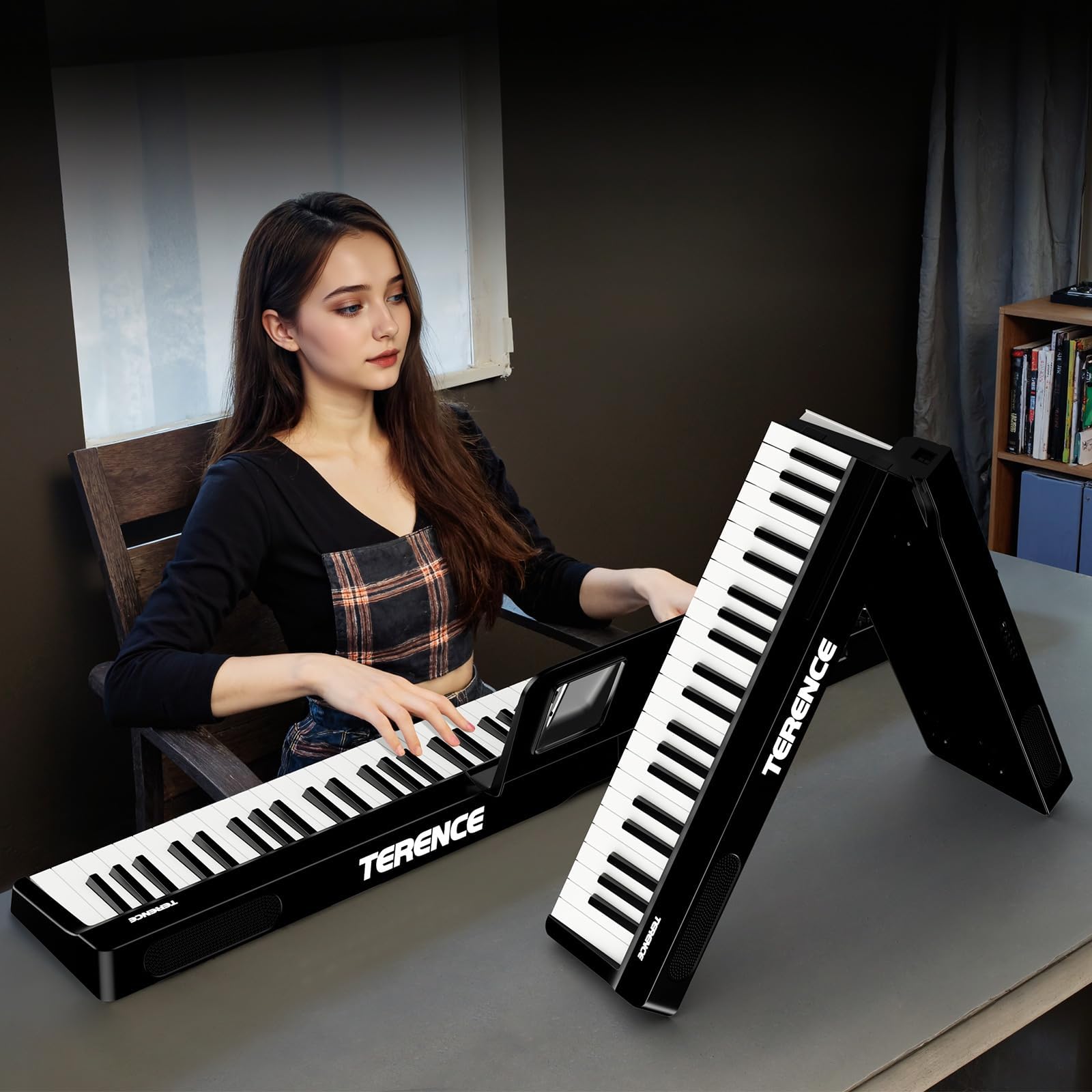 Piano Numérique Portable 88 Touches Pianos avec Z Support TERENCE Clavier de Piano Semi-lesté 88 Touches pour Débutants et Experts, Fonction d'enregistrement audio intégrée Interface Bluetooth MIDI