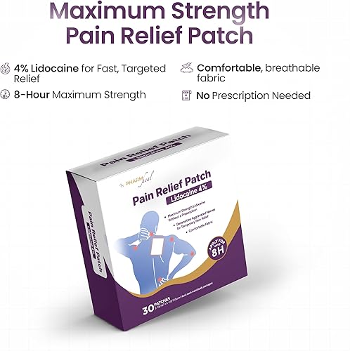 Miniatura 2 de Parche para aliviar el dolor, 4% de lidocaína, 30 unidades, 8 horas de fuerza máxima, para alivio del dolor de espalda, cuello, rodilla, codo,
