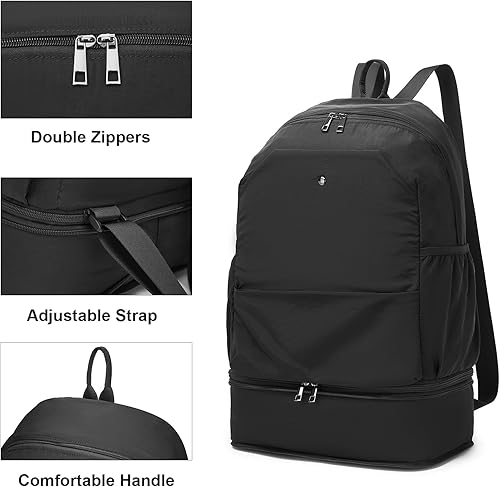 Miniatura 6 de seyfocnia Mochila de gimnasio, pequeña bolsa de gimnasio con compartimento para zapatos, mochila de viaje ligera y expandible para entrenamiento,
