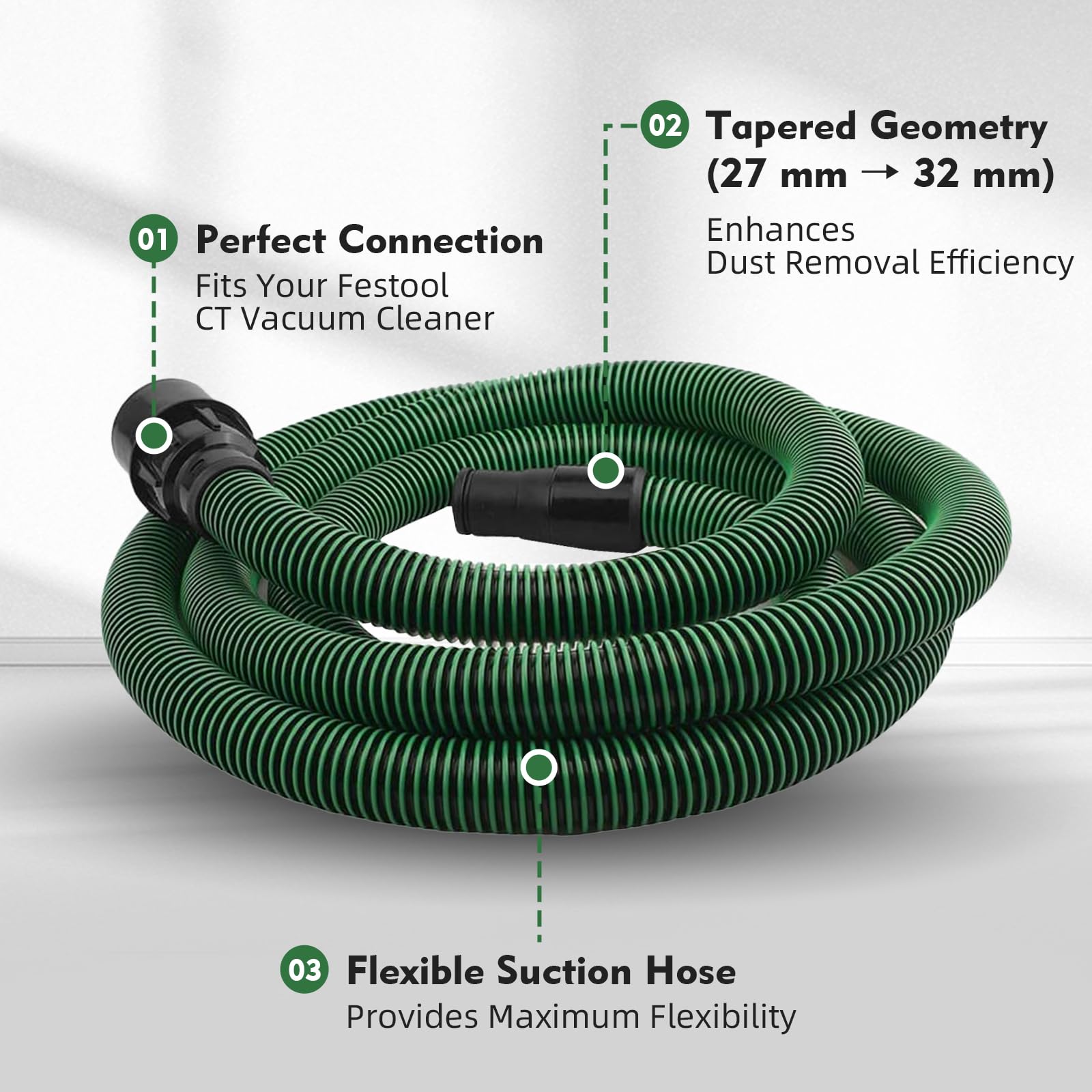 5 m Wąż Odkurzacza do Pyłu Kompatybilny z Festool CT 26/36/48, CT 15/25, CT Mini & CT Midi od 2019, D27 (Ø35 mm) Wąż do Szlifierek i Systemów Odkurzania