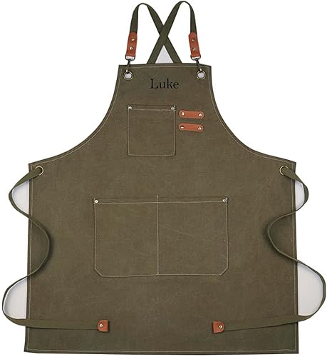 Miniatura 3 de Delantal de chef de lona personalizado, delantal unisex para mujeres y hombres, delantal para pintar, hornear artistas
