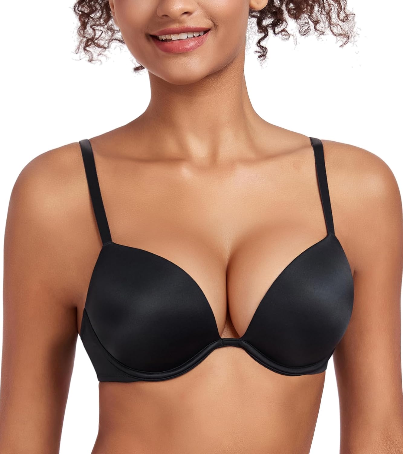 Lemorosy Women's Deep V Plunge Underwire Padded Push Up T-Shirt Bra - 2 Cups Up - Image 6