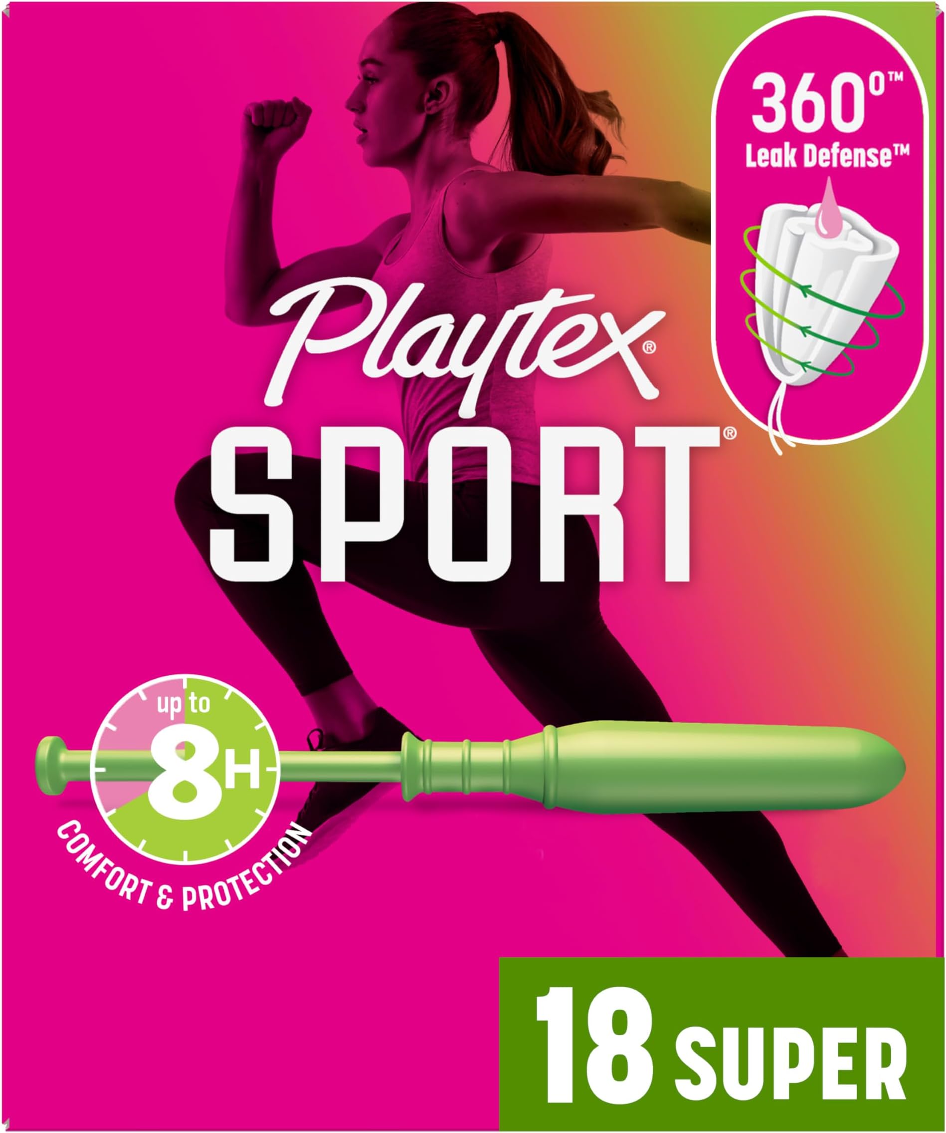 Sport Tampons with Flex-Fit Technology, Super, Unscented - 18 Count (Pack of 2)