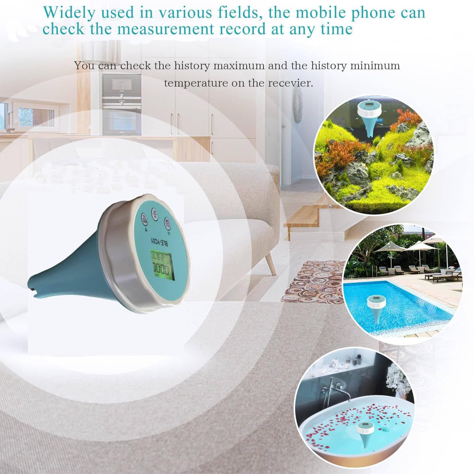 Monitor Intelligente per La qualità dell'Acqua della Piscina, 6 Funzioni in 1, Blue-Tooth, con Controllo Tramite App, Display LCD, PH/ORP/EC/CL/Salto/Temperatura, Design Impermeabile