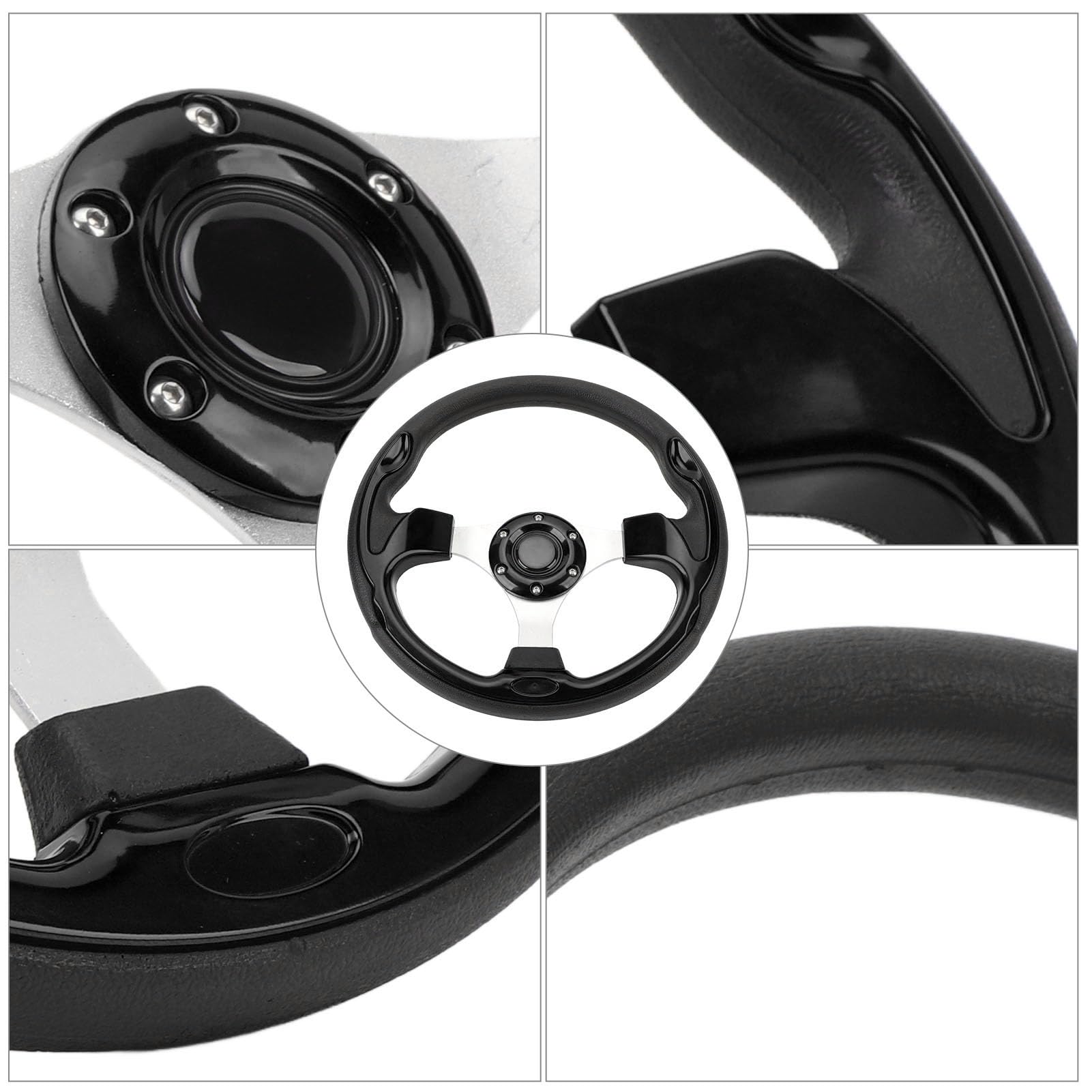 Volante de 13 Pulgadas, Estilo de Carreras Universal PU Aluminio Agarre Coche Volante con Tornillos y Llave para 6 Agujero Adaptador, Especificaciones de Instalación Incluidas