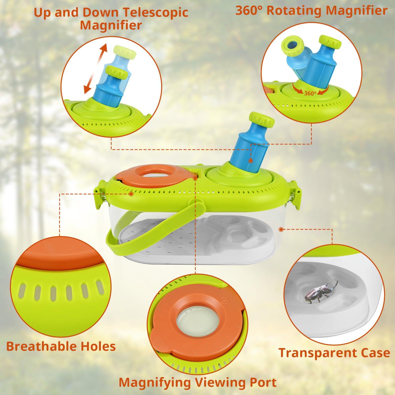 Bug Catching Kit For Kids - Outdoor Exploration Set With Net, Viewer Box, Magnifying Glass, Tweezer & Clip
