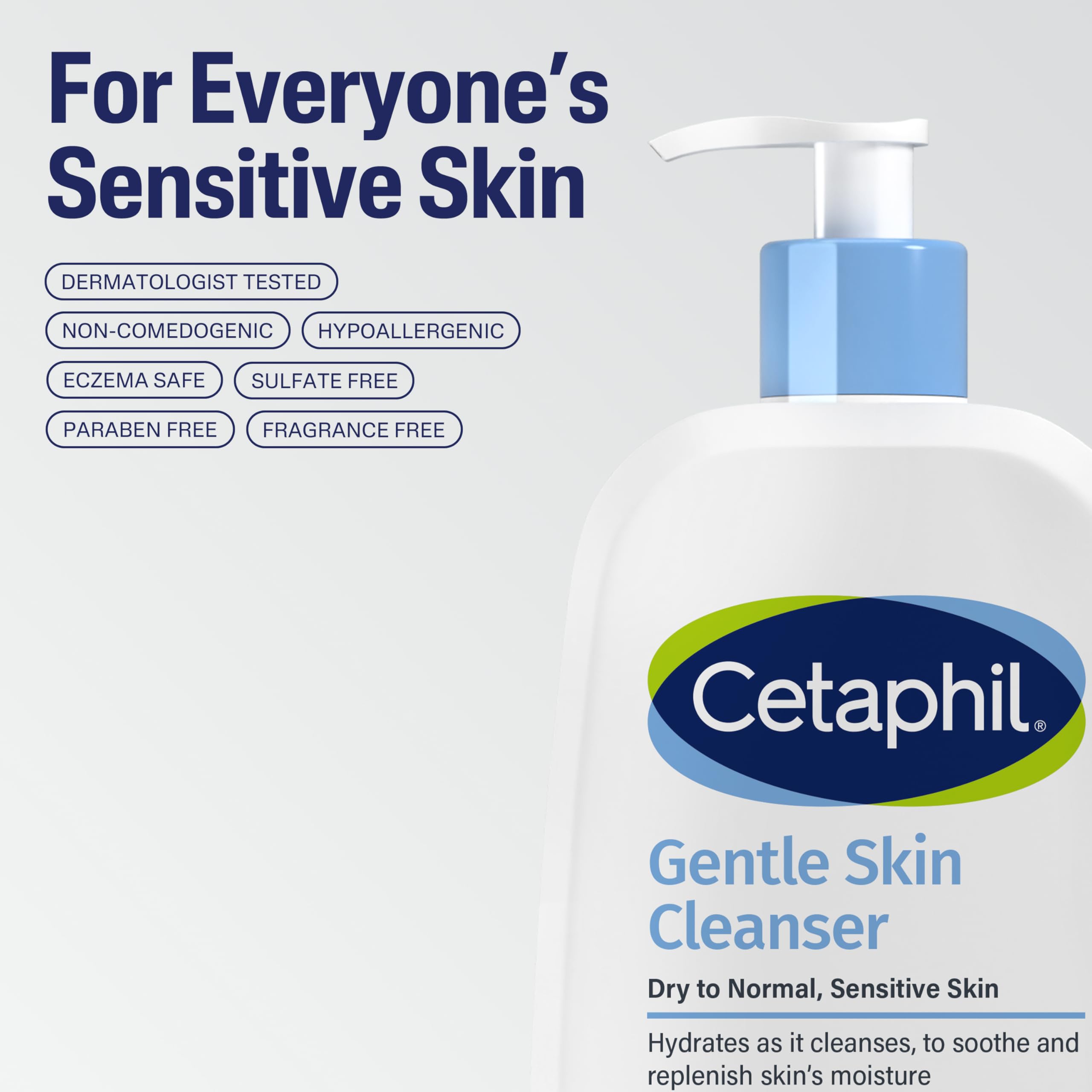 Cetaphil Gentle Skin Cleanser 473ml, Large Soap-Free Face & Body Cleanser for Sensitive Skin, Long-Lasting Bathroom & Family Size, Cleanses Without Stripping, Normal to Dry Skin Daily Wash