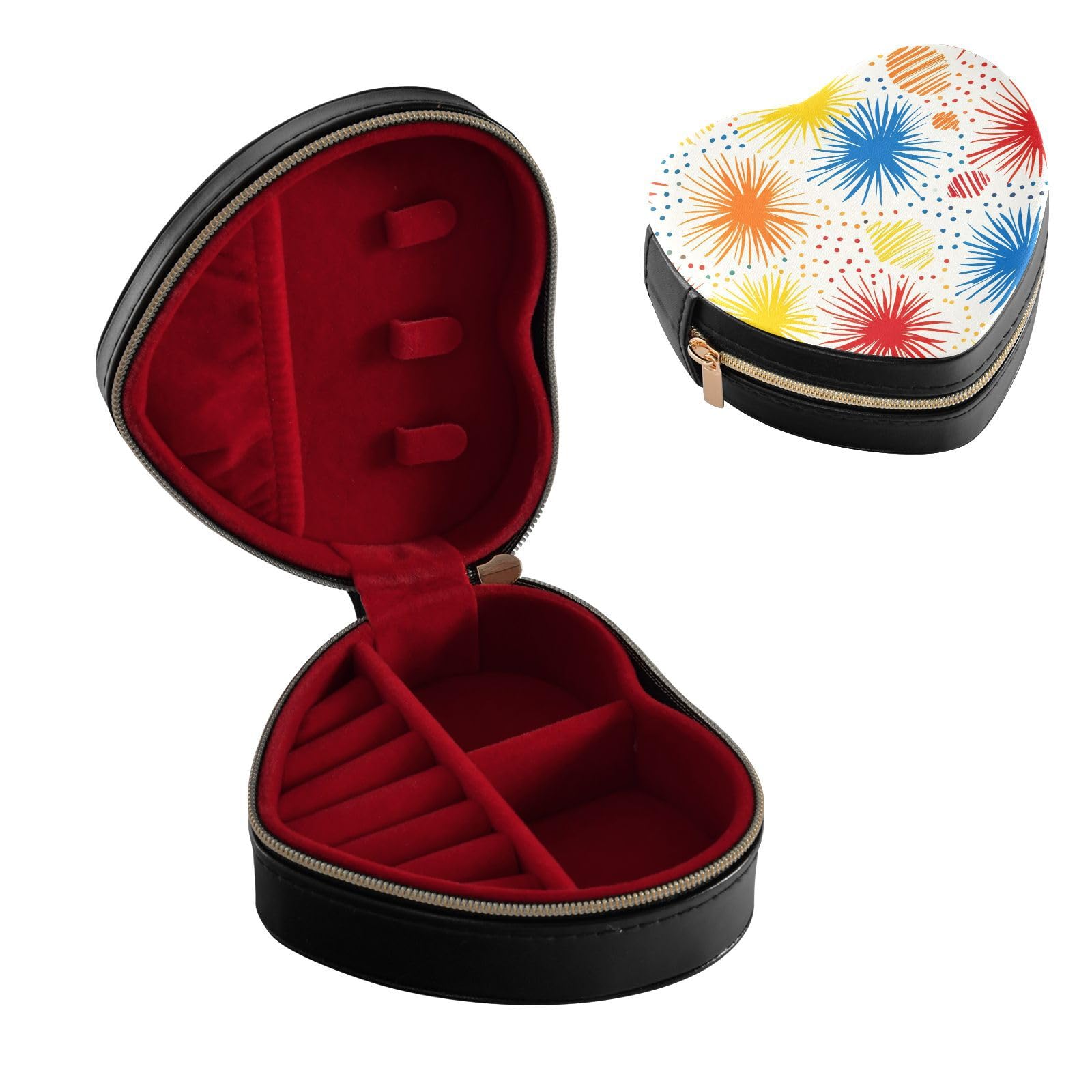 YETTASBIN Fireworks Heart Shaped Jewelry Box for Teens Girls Women Men Gift Portable PU Leather Jewelry Storage Box