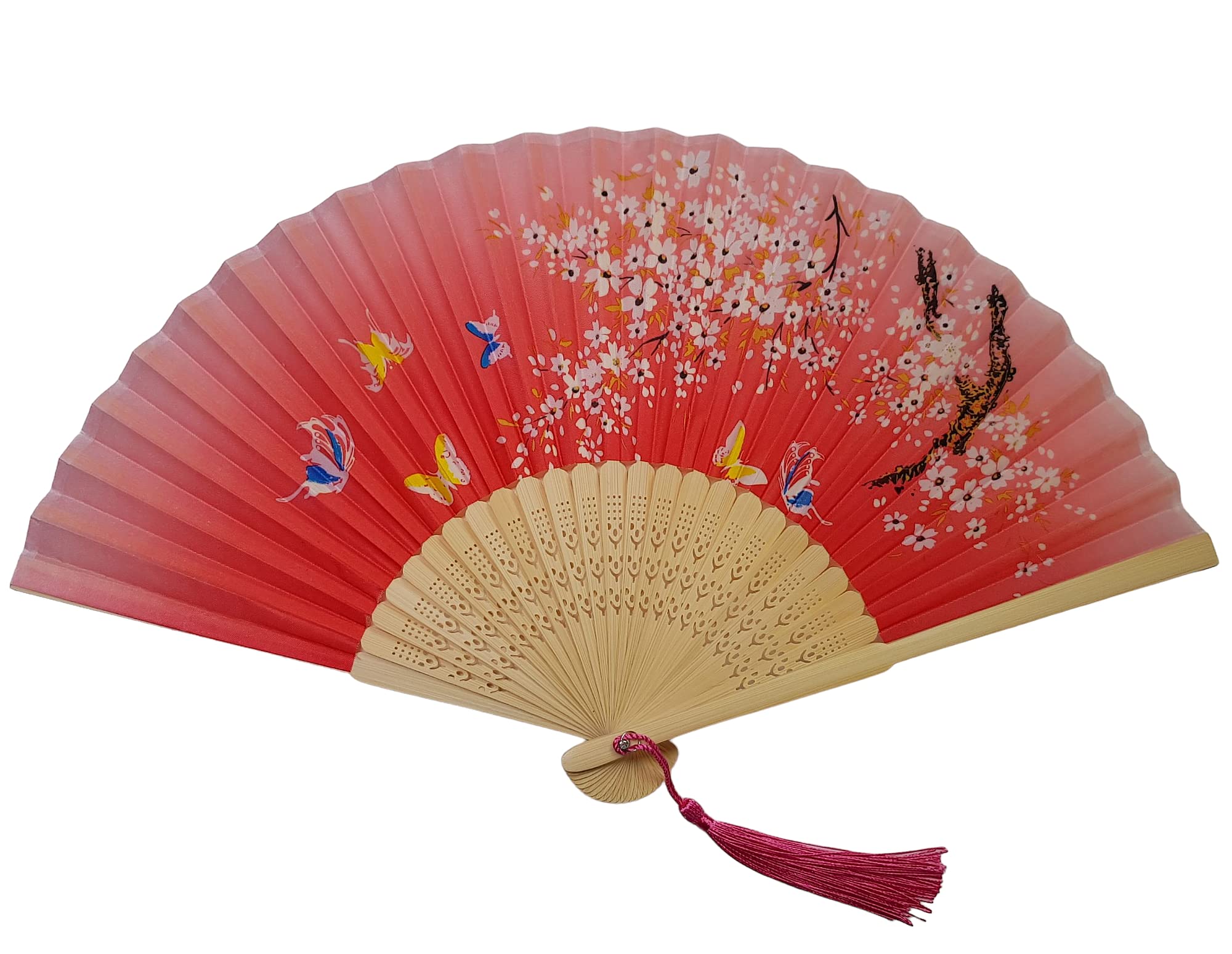 GFM® Bamboo and Silk Handheld Folding Chinese Hand Fan Wooden Wood Fans for Summer, Wedding, Party Favour etc (FLSLK-CH-15) — image 1