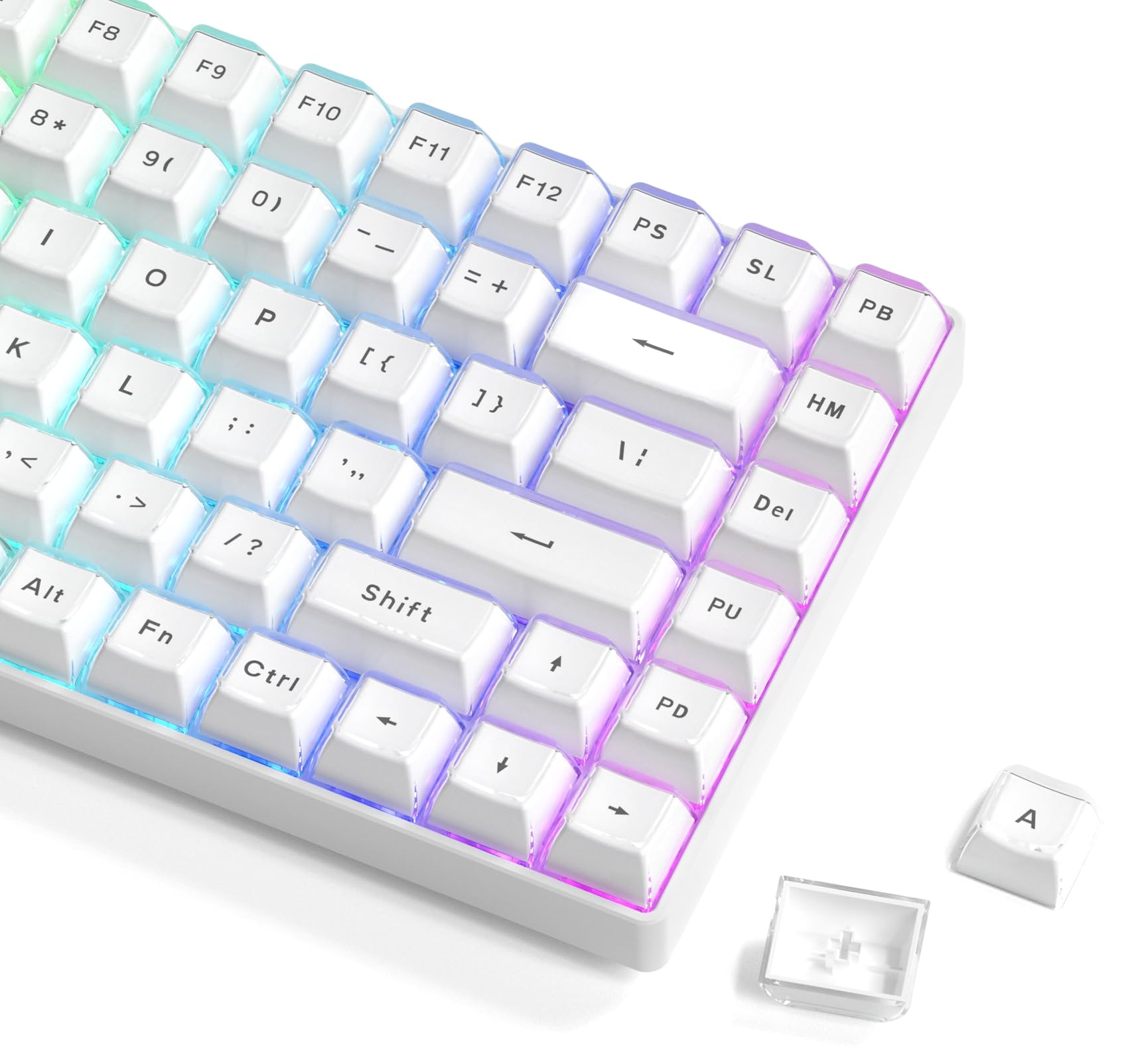 Womier White Jelly Keycaps, Shine Through Keycaps for Mechanical Keyboard