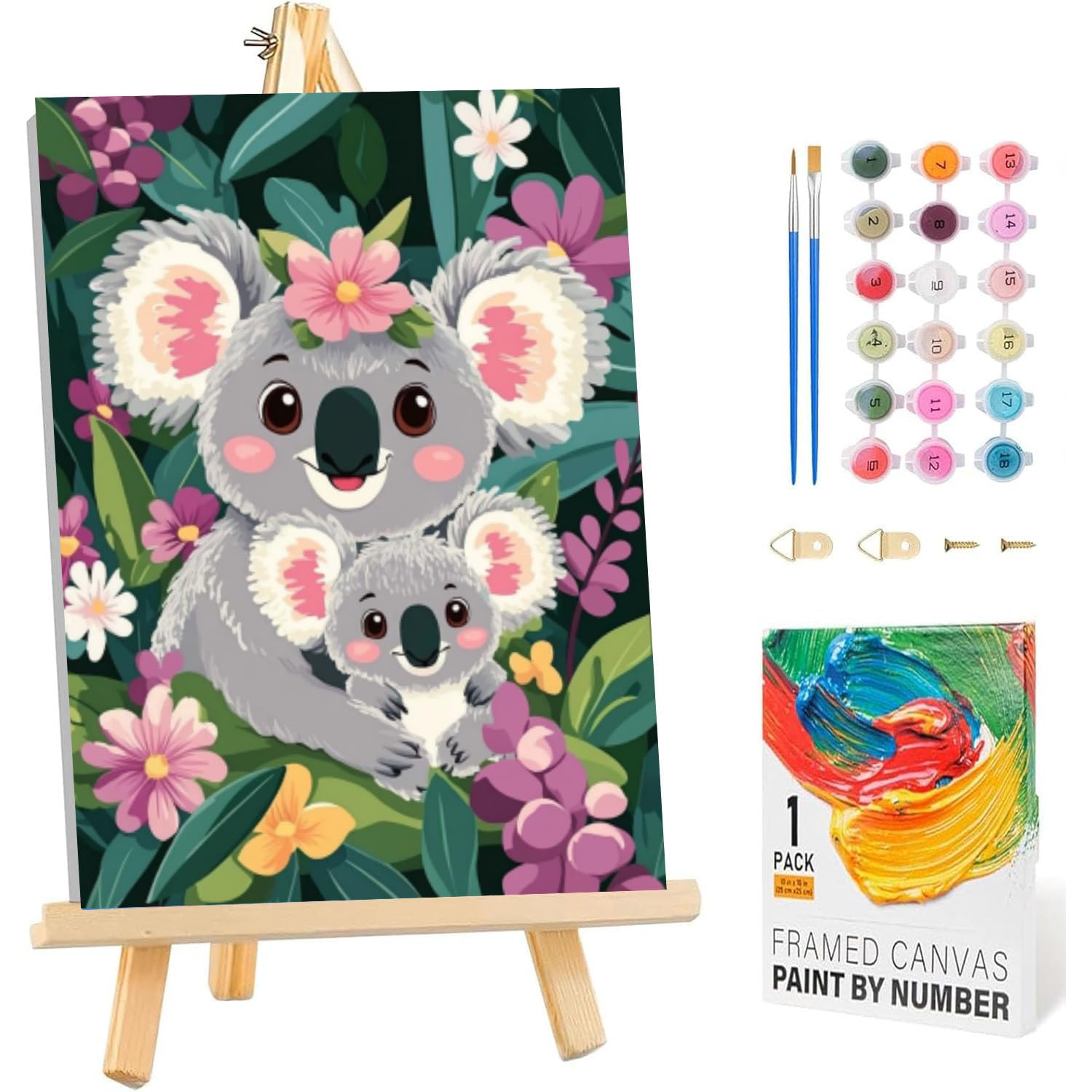 Arttoplus Malen Nach Zahlen Kinder ab 5 6 7 8 9 mit Rahmen-Koala Malen Nach Zahlen ab 5 6 7 8 9 10 Jahre Mädchen, Diy Acrylfarbe Paint by Numbers Tiere für Anfänger für Home Décor(20x30cm)