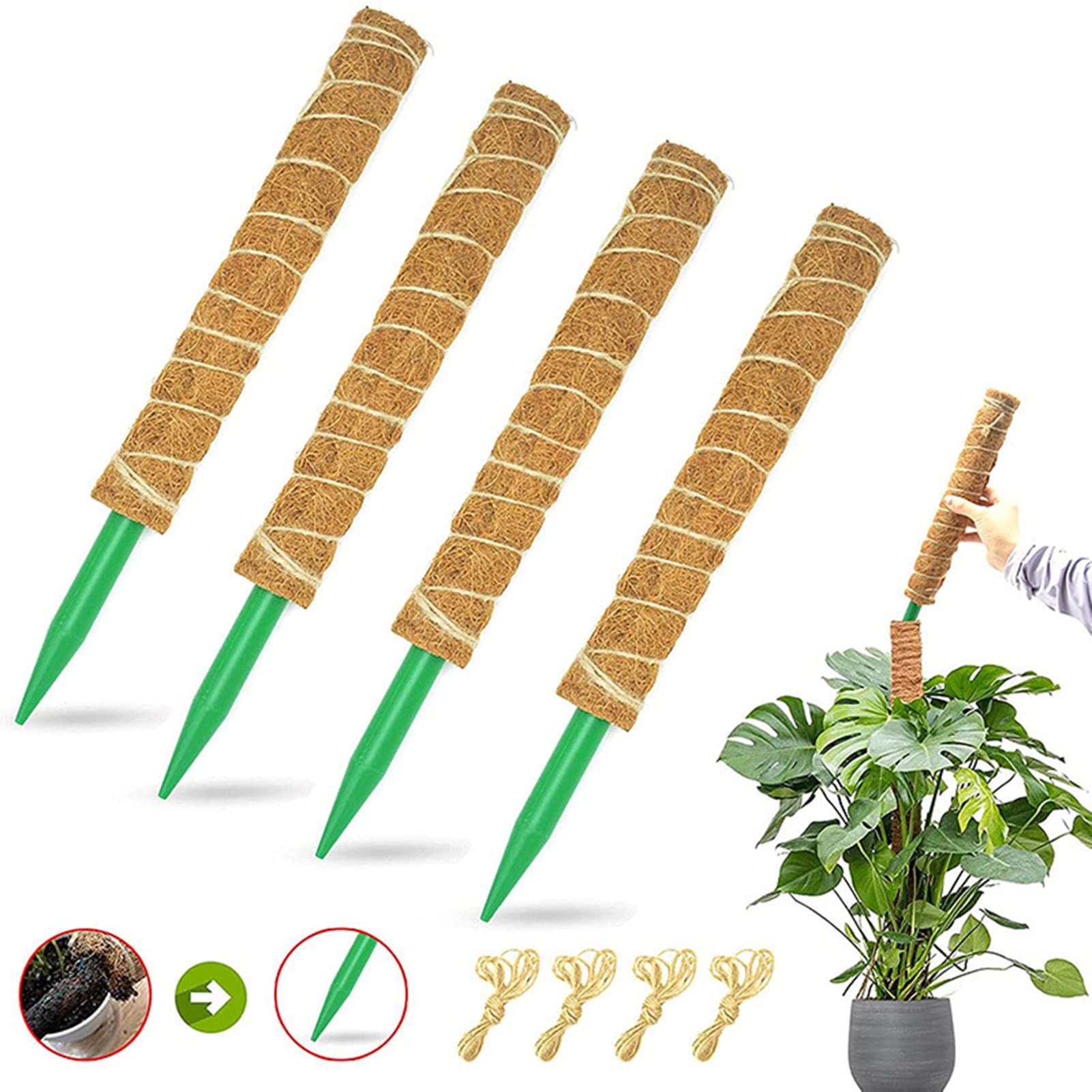 Reheyre Palo da muschio, palo stabile per piante in fibra di cocco, supporto per piante rampicanti, per crescere verso l'alto per piante rampicanti, giardino 3, 30 cm 3