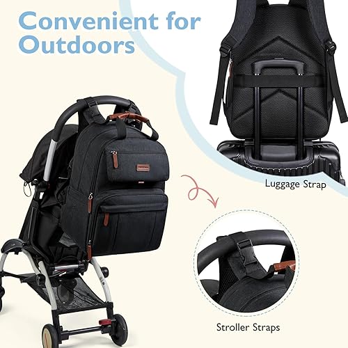 Miniatura 6 de mommore Exatra - Bolsa de pañales grande para 2 niñosgemelos con cambiador para viajes al aire libre, 1-negro, Grande, Mochila para pañales de viaje