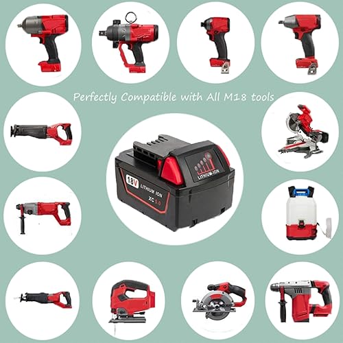 Miniatura 7 de Paquete de 2 baterías de litio de 5.0Ah 18V y cargador para batería Milwaukee M18 48-11-1820 Baterías inalámbricas de herramientas eléctricas,