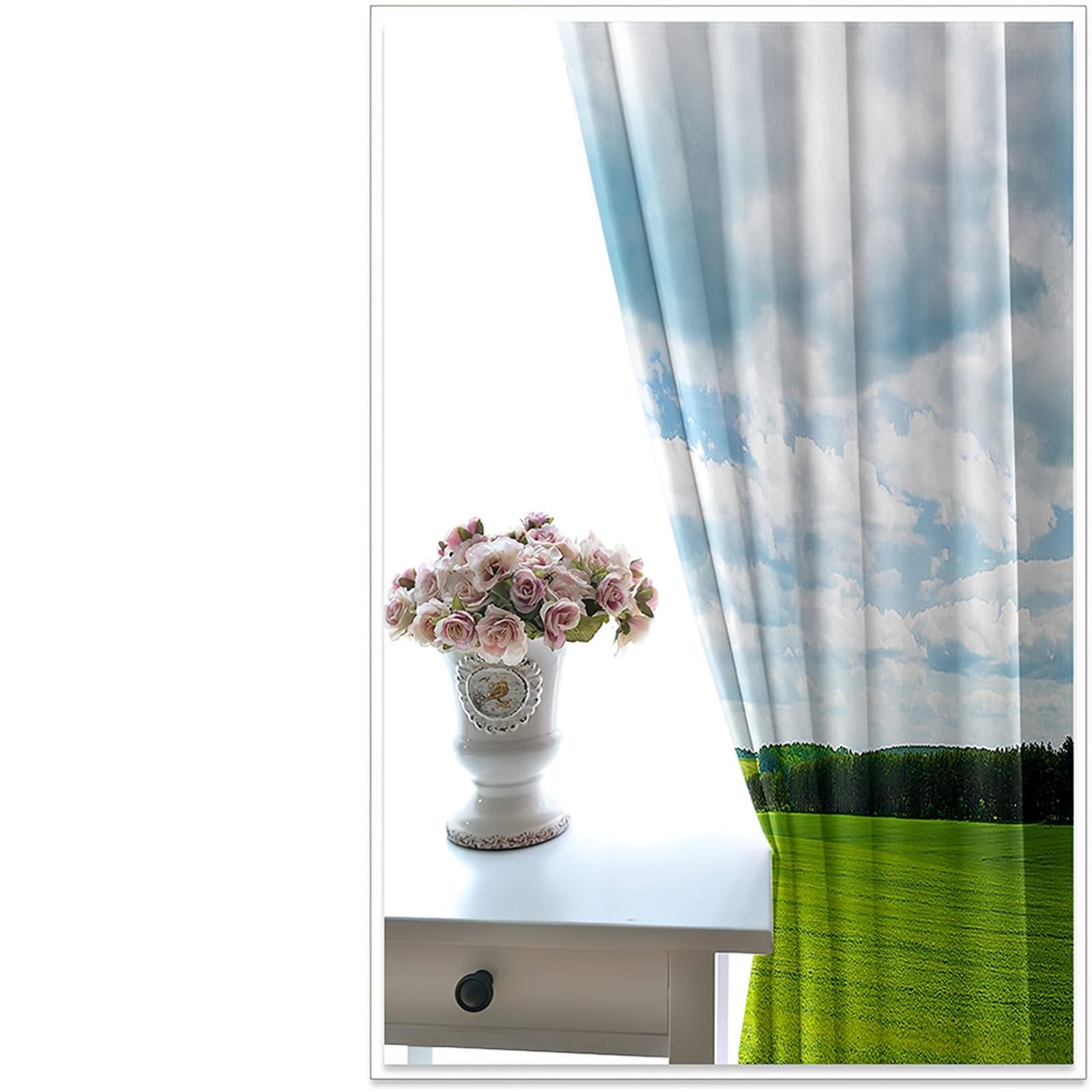 Thermogardinen mit Ösen, 96x138cm Weiß Grün Himmel und Grasland Sommer Vorhang Blickdicht mit Ösen Thermovorhang Kälteschutz Vorhänge Wohnzimmer Schlafzimmer Wärmeisolierend
