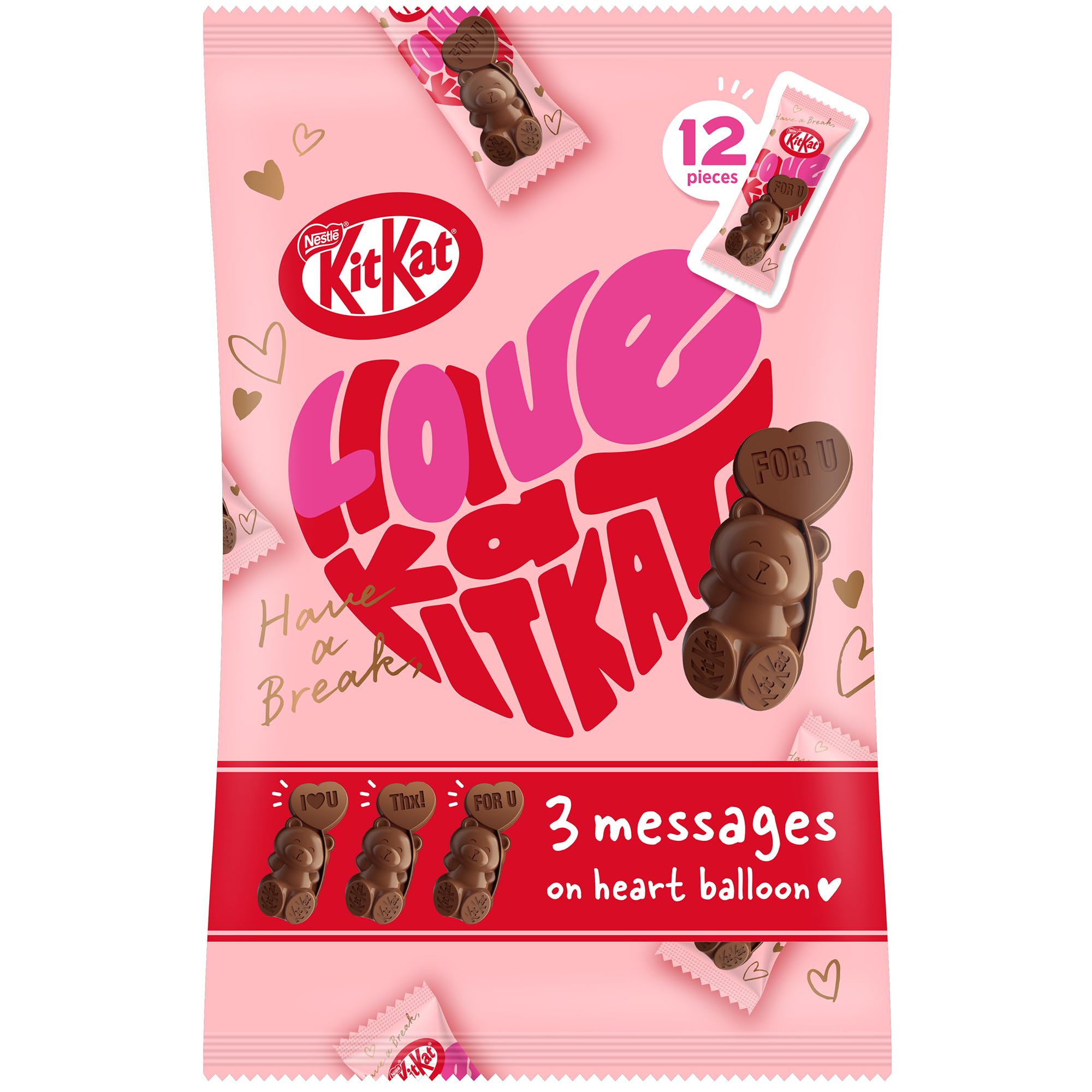 Japan Kitkat Heartful Bear Share Bag 12 Special Kitkat Pieces Inside|Made In Japan|Valentine's Day Gift|Kitkat Gift|Kitkat From Japan - Cocoa,Cacao,Chocolate,156 gram