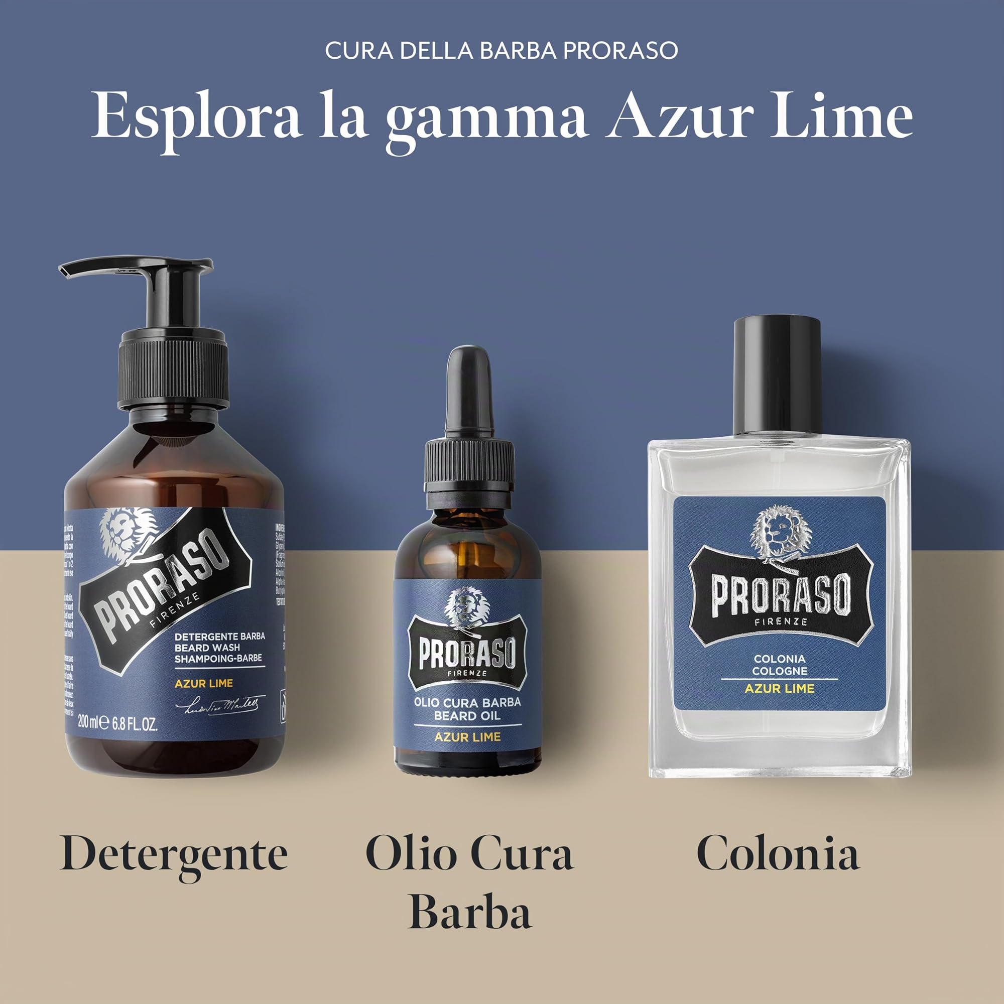 Proraso Acqua di Colonia Azur Lime, 100ml, Eau de Cologne, Profumazione Azur Lime, Fragranza muschiata e agrumata con lime e patchouli, Made in Italy