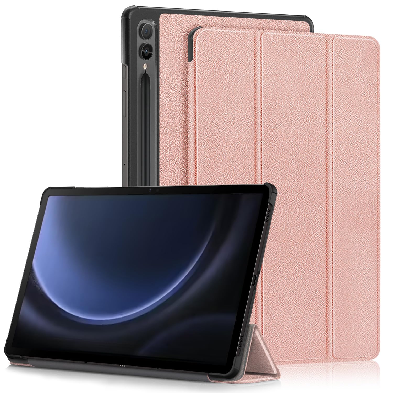 Yiernuo Hülle für Samsung Galaxy Tab S9 FE+/Tab S9 FE Plus/Tab S9 Plus 12,4 Zoll SM-X610/X616 X810/X816B/X818U Tablet, Schlank Slim Schutzhülle mit Auto Schlaf/Wach,Roségold