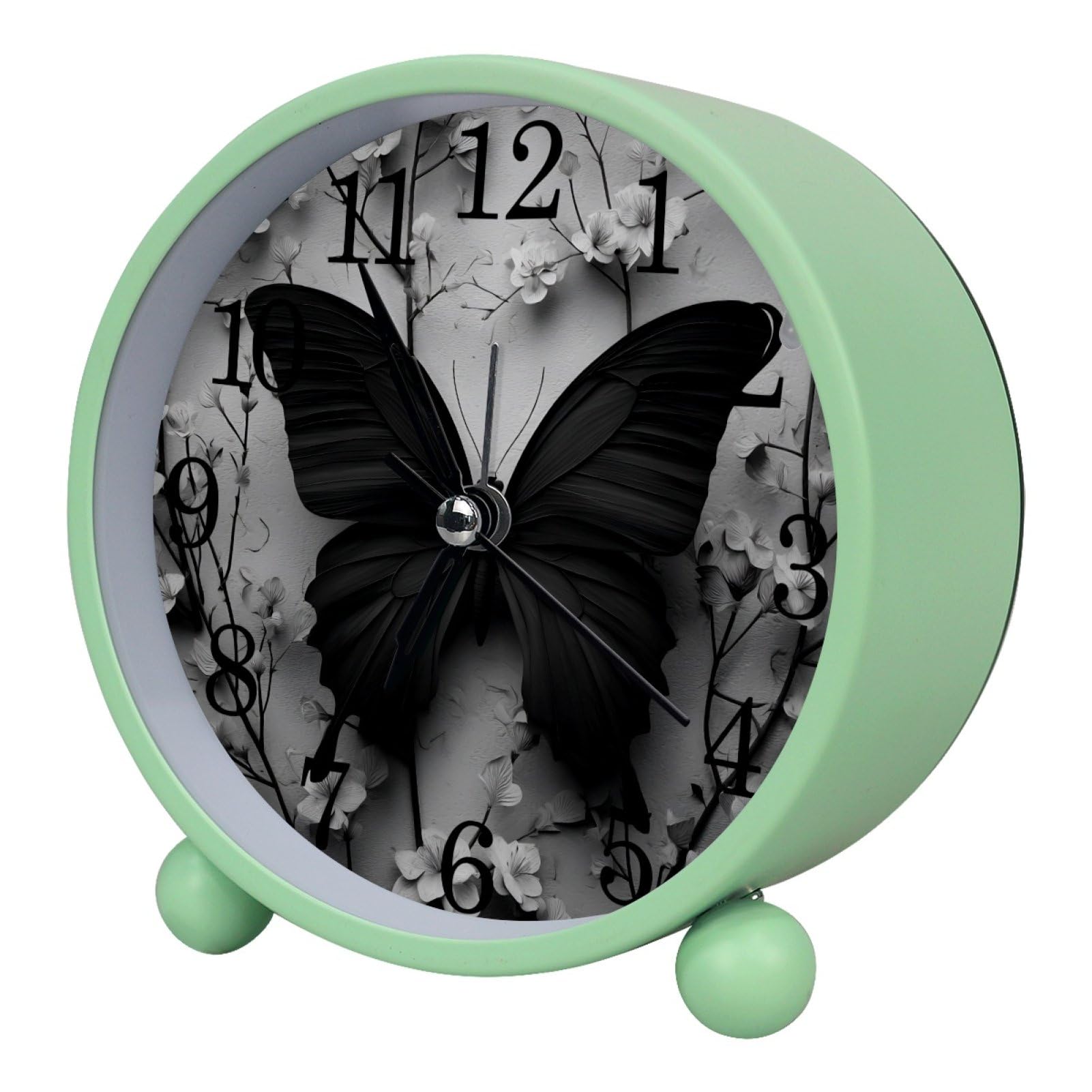 etoenbrc Black Butterfly 10.9" Alarm Clock,Small Battery Operated Clocks, Slient Plastic Table Clock for Living Room Bedroom,Office