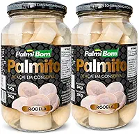 PalmiBom Palmito de Açaí em Conserva, Rodela, 540g por Vidro, Kit com 2 Unidades, Ideal para Saladas e Pizzas