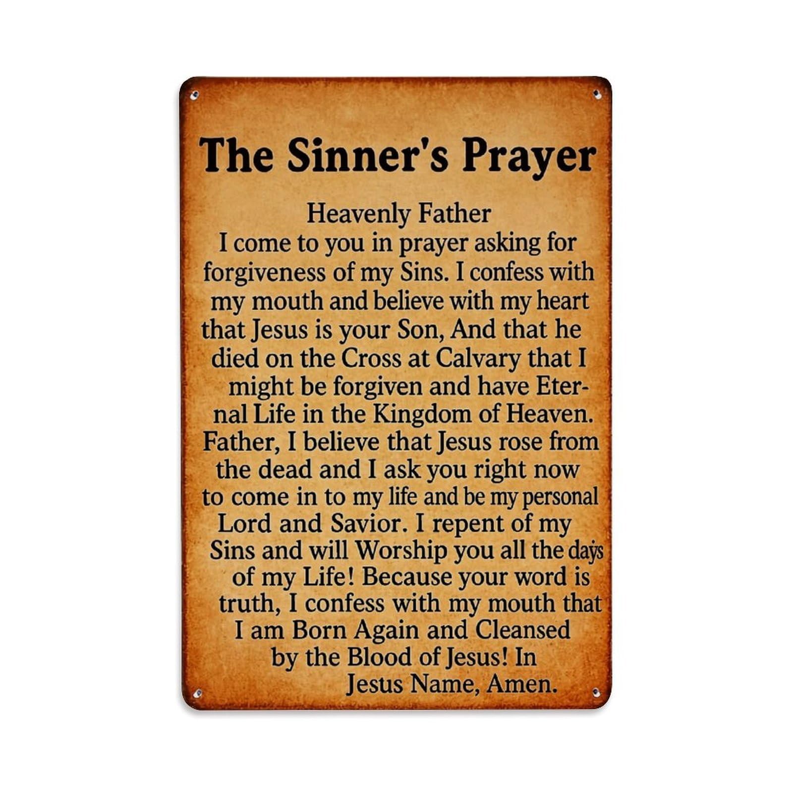 Jdfenggu Vintage The Sinner's Prayer Text On Background Retro Metal Tin Sign, Decor Art Poster For Bar, Home, Man Cave, Kitchen, Laundry Room Gift 8X12inch
