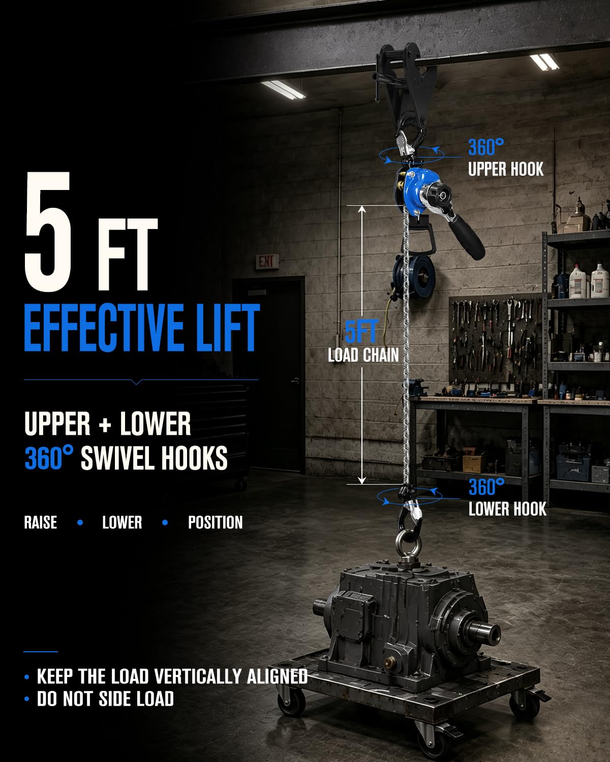 Chain Hoist - 1/4 Ton Lift, 5ft Reach -4