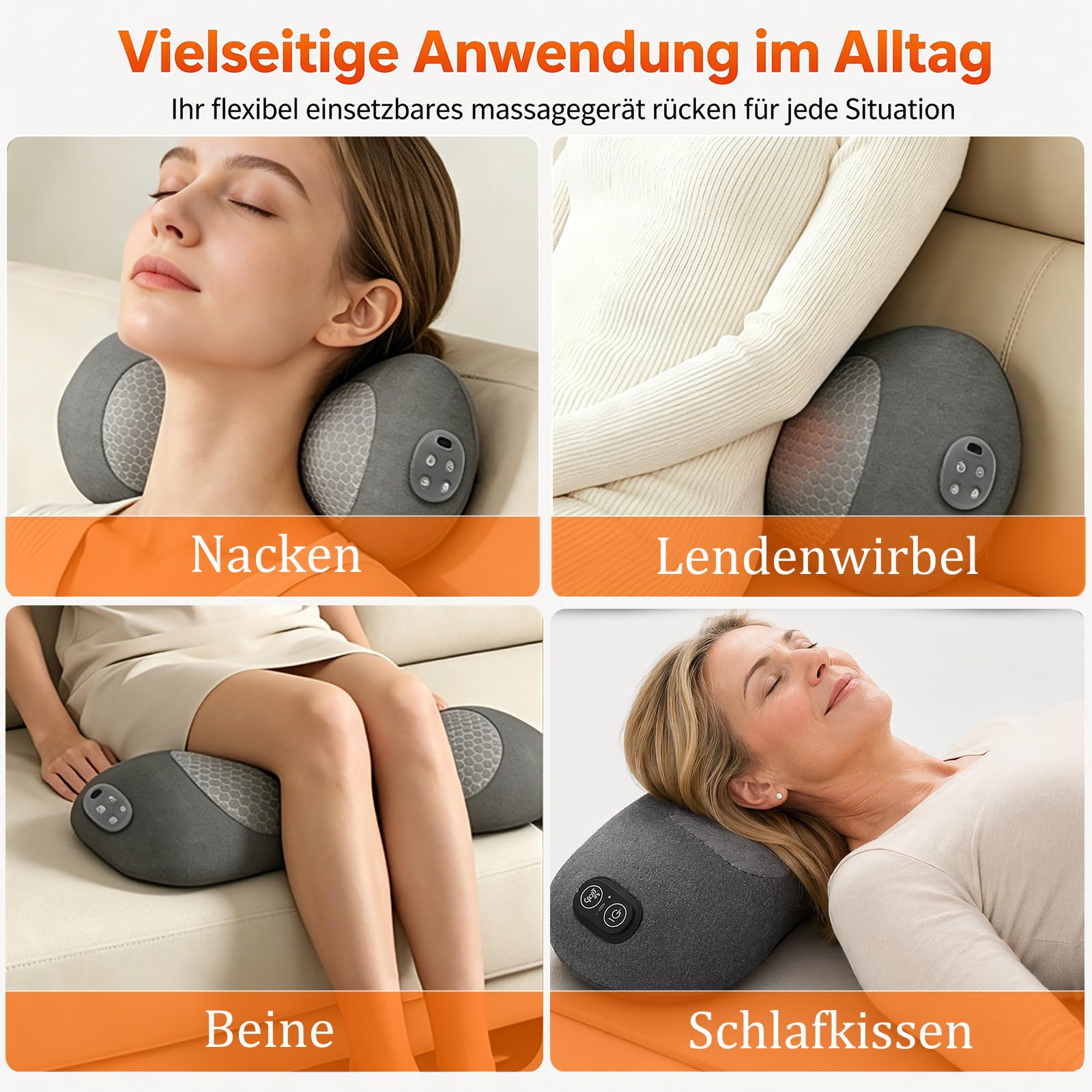 3 In 1 Rückenmassagegerät, Rücken Massage Gerät, Kissen Massagekissen | Massagegerät mit Wärme, Kissen Back Massager mit Intelligentem Steuerschalter, Massage Pad For Nacken, Schultern und Rücken