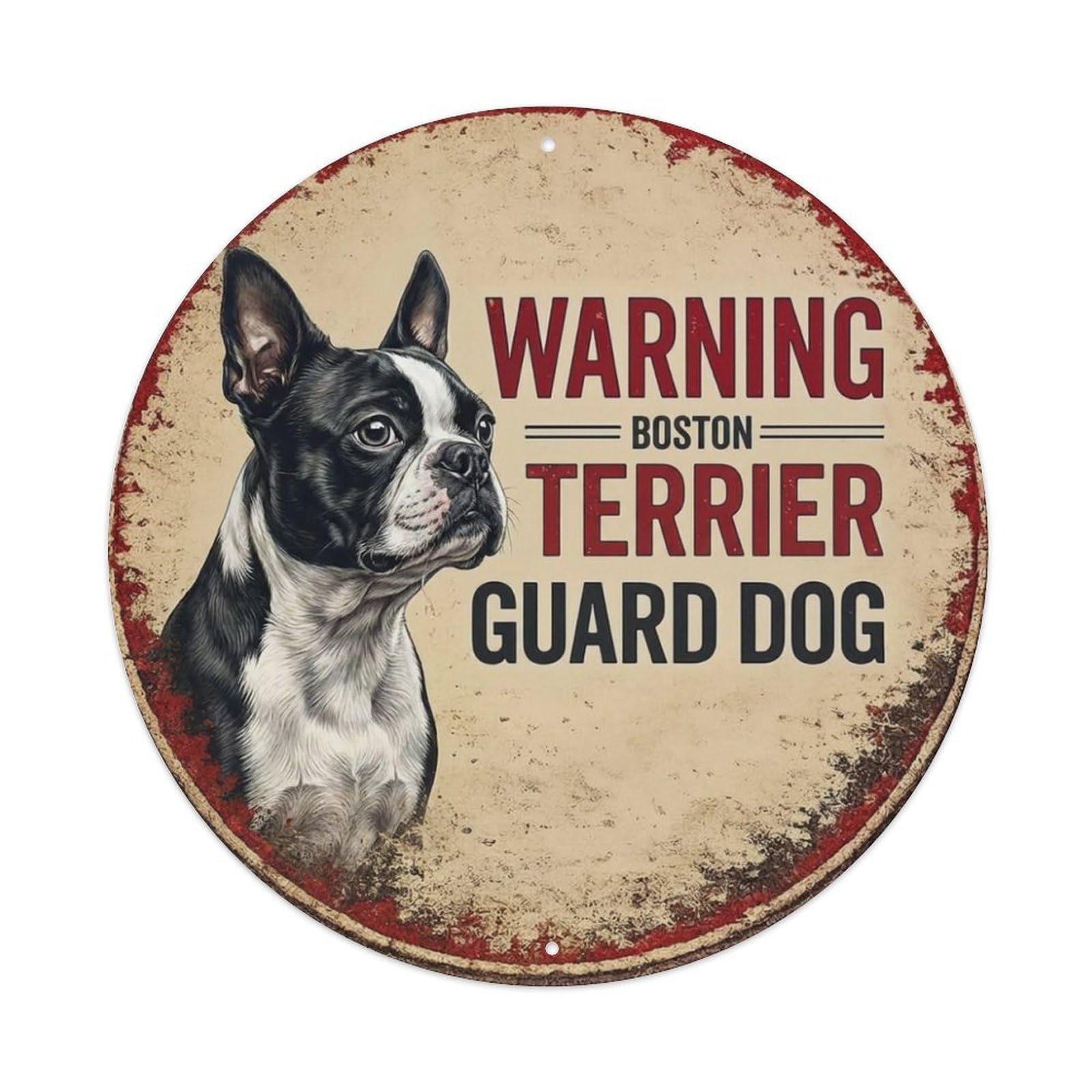 Metal Tin Sign Vintage Warning Boston Terrier