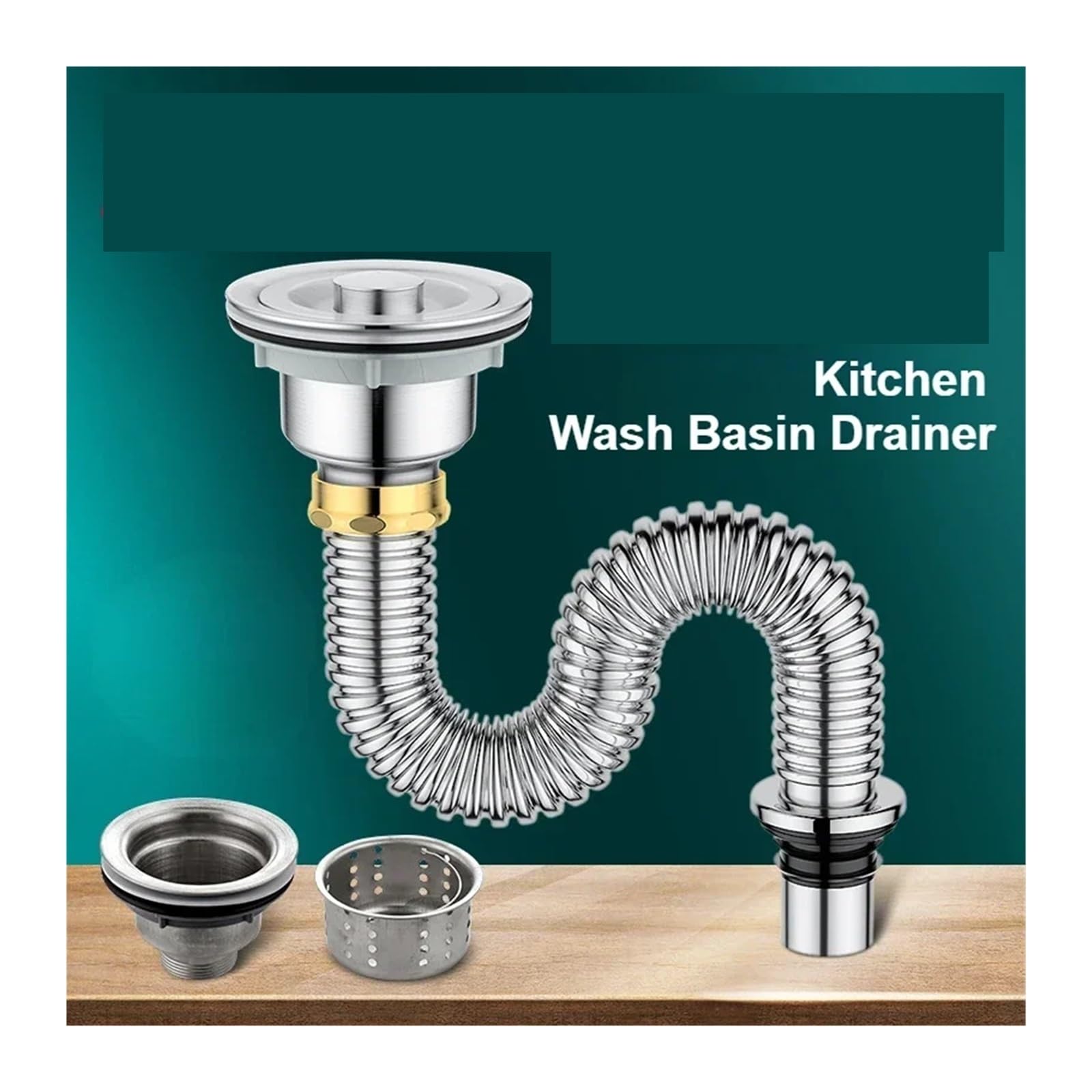 Tubo de desagüe de fregadero de acero inoxidable para cocina | Tubo de desagüe universal, colador, acero inoxidable(80cm)