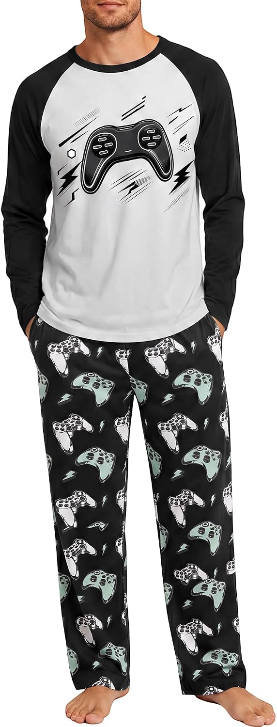 Mens Pajamas Set Long Sleeve Pjs Soft Lightweight Loungewear