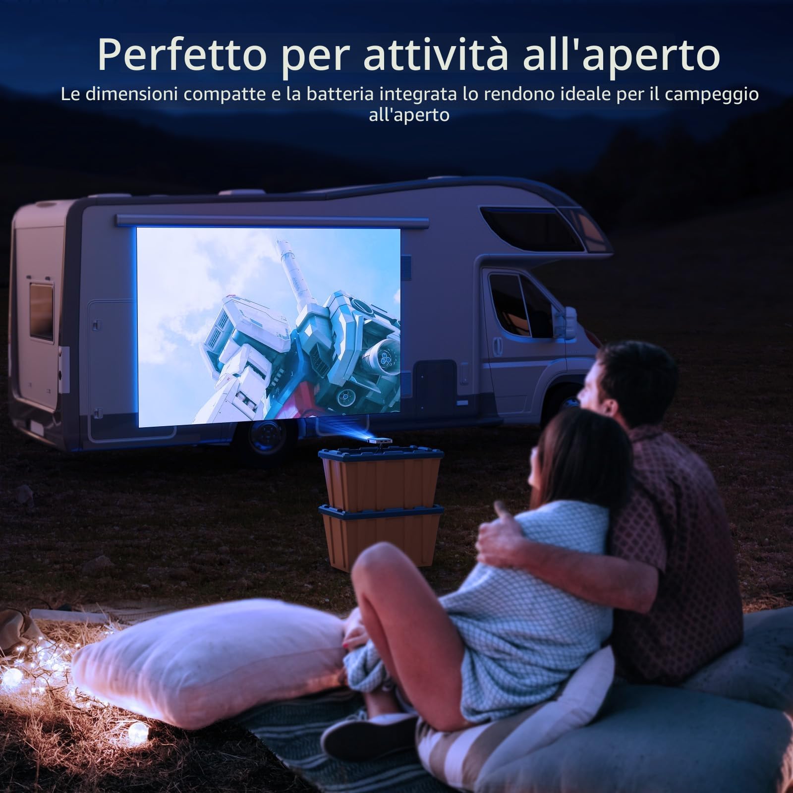 Yoton Mini Proiettore Portatile Y200 DLP, Videoproiettore con Batteria 3400mAh, Proiettore Silenzioso per Home Cinema/Campeggio, HDMI Compatibile PS5/Switch, Treppiede Incluso 2 Anni Garanzia