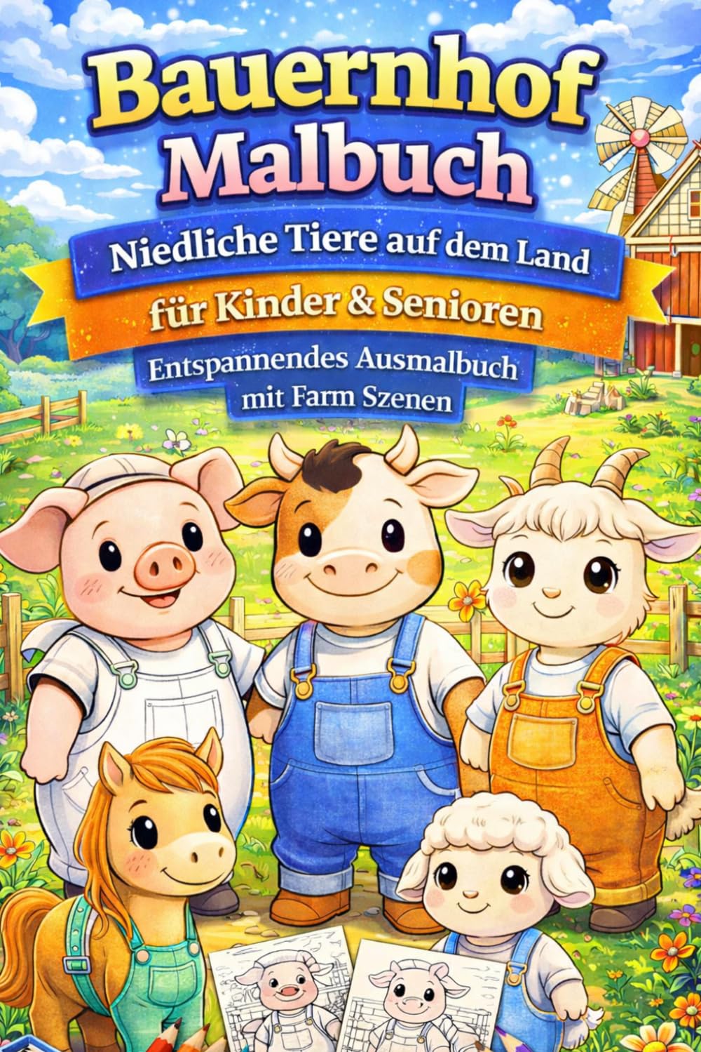Bauernhof Malbuch – Niedliche Tiere auf dem Land für Kinder & Senioren | Entspannendes Ausmalbuch mit Farm Szenen: 82 liebevolle Motive auf 167 Seiten ... jede zweite Seite leer für sauberes Ausmalen