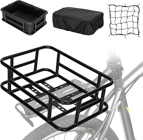 Miniatura 1 de Upgraded Rear Bike Basket with Cargo Net and Black Thickened Liner,Universal Bike and Electric Bike Rear Basket,Same Day Shipping - 2 Year Warranty