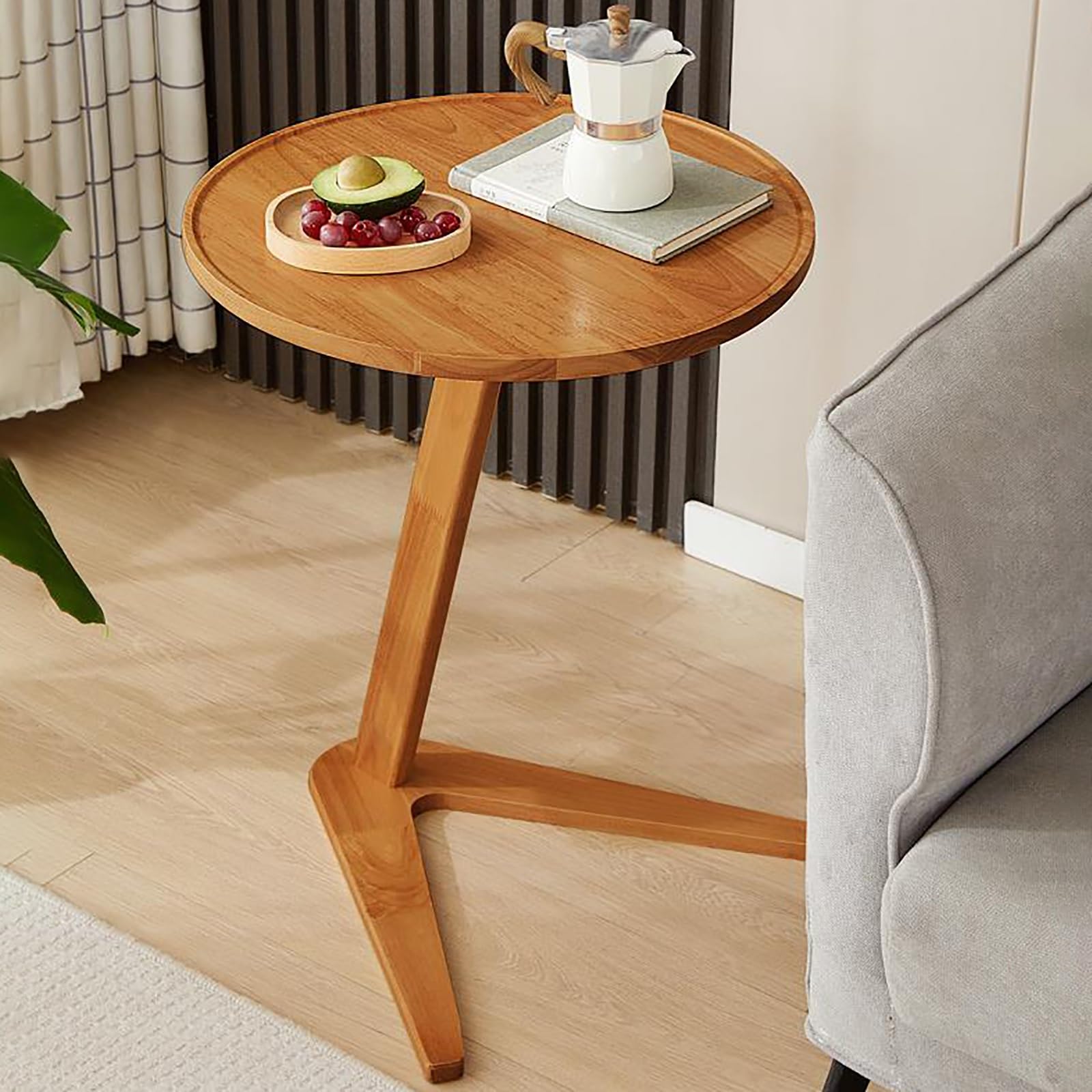 Table en bois massif en forme de C bout de canapé encastrable et stable
