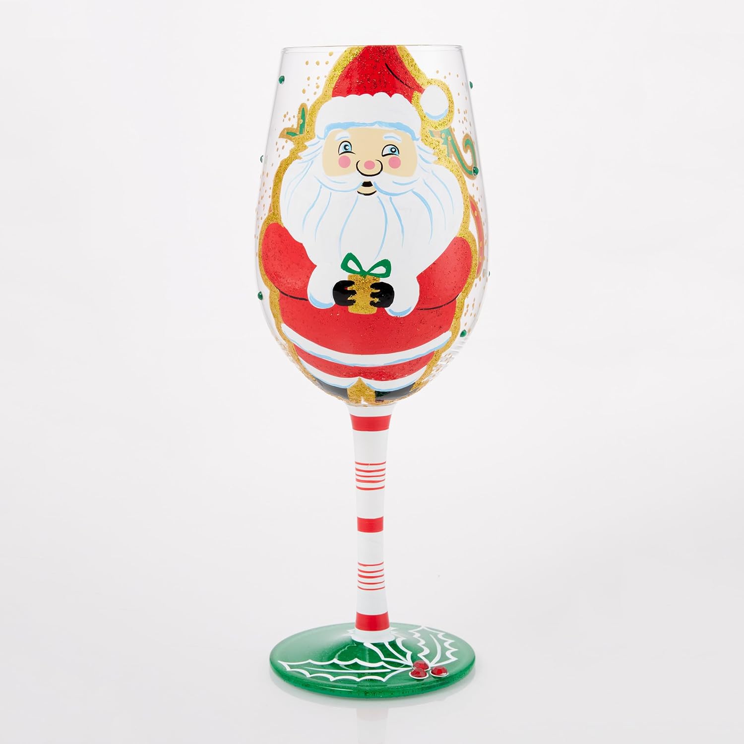 Enesco Lolita Merry Christmas Here Comes Santa Hand-Painted Artisan Wine Glass, 15 Ounce, Multicolor - Image 4