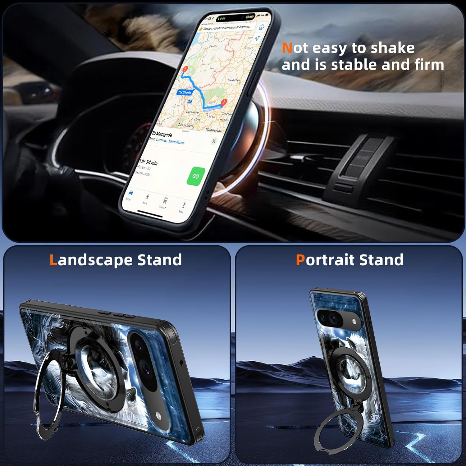 for Google Pixel 10/10 Pro Phone Case, 360 Degree Rotating Stand & Ring Holder, Wolves Love Shockproof Phone Case for Google Pixel 10/10 Pro, Hard PC Back and Soft TPU Protective Cover