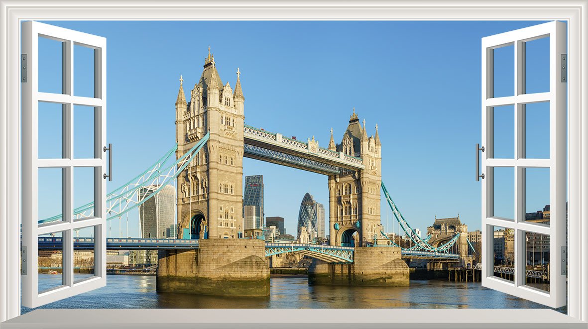 Chicbanners London Tower Bridge 3D V007 Magic Window Wall Sticker Self Adhesive Poster Wall Art Size 1000Mm Wide X 600Mm Deep (Large)