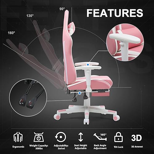 Miniatura 7 de GTRACING Silla de juegos con reposapiés, silla ergonómica de escritorio para juegos de computadora, silla reclinable, ajuste de altura del asiento,