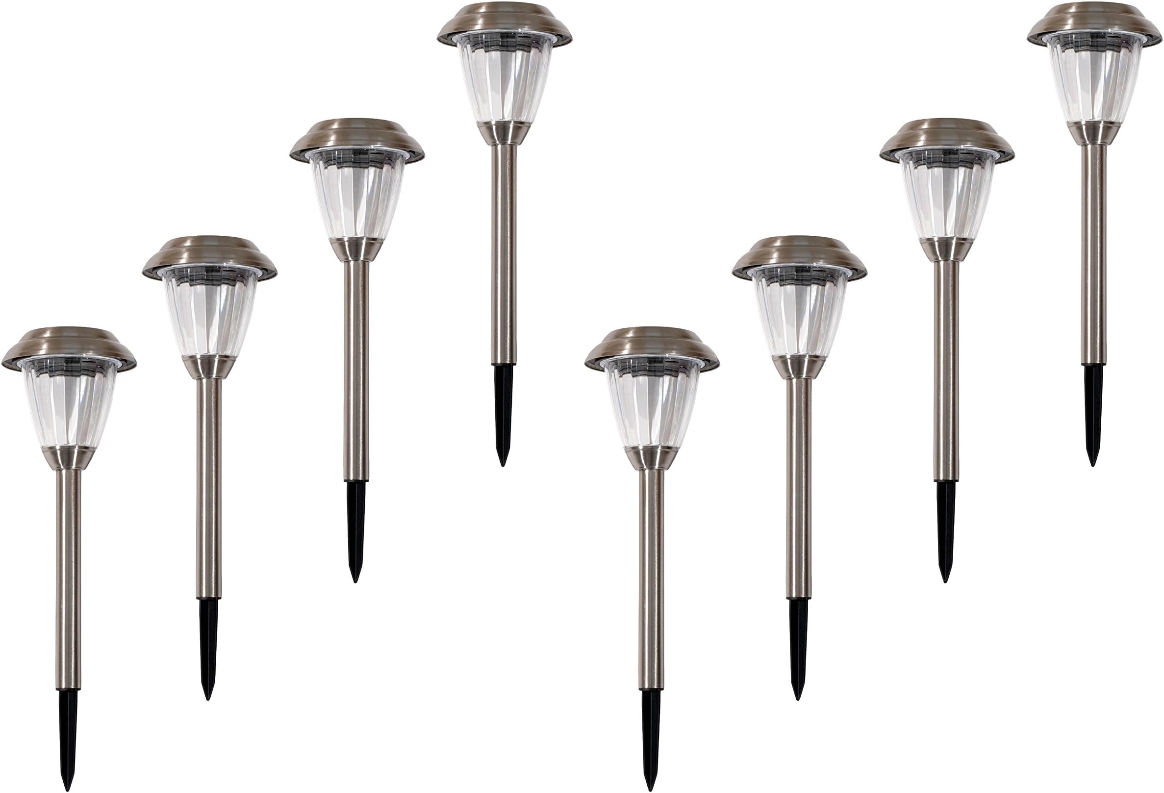 8-Pack Brushed Silver Stainless Steel Bright LED Solar Lights for Outdoor Landscape Yard Pathway Garden Lighting
