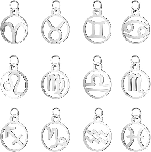 Stainless Steel 12 Constellations Charm Zodiac Sign Pendants Charms Golden Flat Round with Constellation Pendant for DIY Jewelry Craft Making