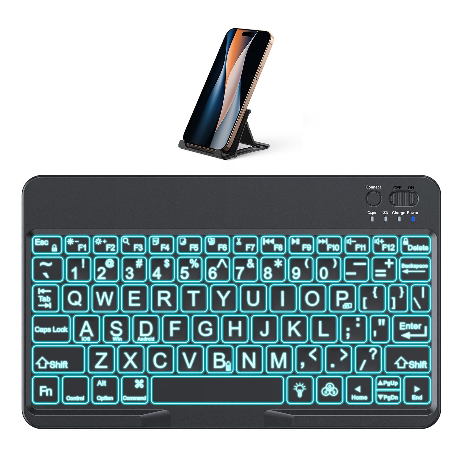 OMOTON Large Print Bluetooth Keyboard for iPad iPhone Windows Tablets - 7 - Color Backlit with Enlarged Keycaps, Rechargeable Wireless Keyboard for iPad 10th/9/8/7, iPad Pro Air Mini etc