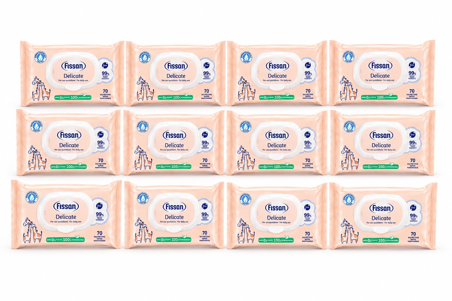 Delicate Salviettine Umidificate – Salviette Delicate per Bambini e Neonati, 99% Ingredienti di Origine Naturale, con Zinco, 100% Biodegradabili, Uso Quotidiano - 12 unita da 70 pezzi