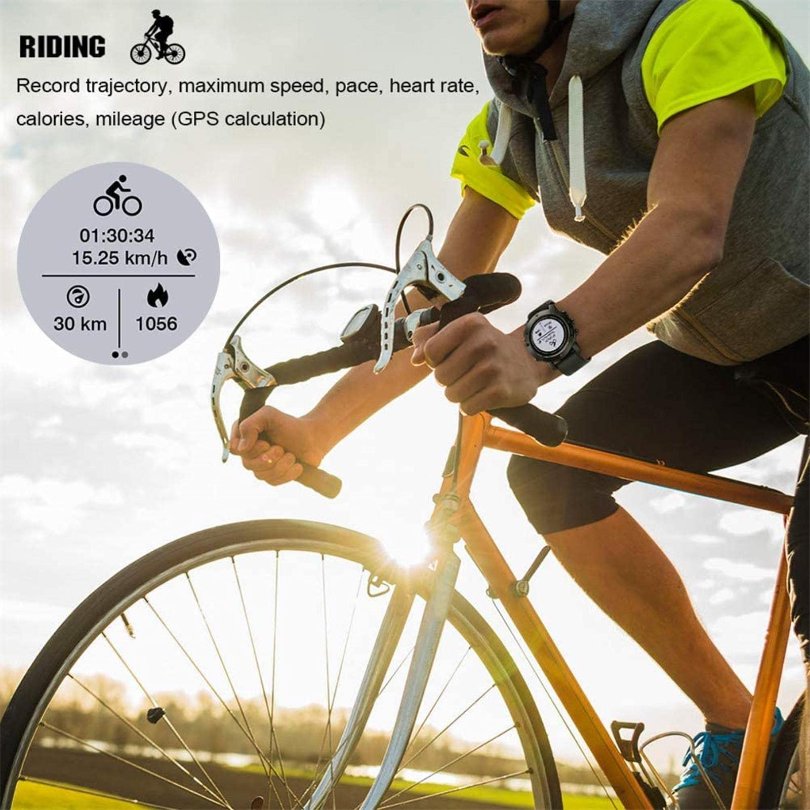 KANBUN Inteligentny zegarek IP68, wodoodporny smartwatch GPS, krokomierz, pulsometr, wiele trybów sportowych, zegarek na rękę, męski (czarny)