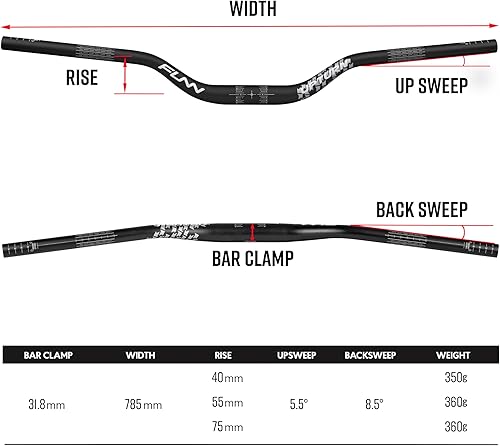 Miniatura 7 de Funn Upturn - Manillar de bicicleta de montaña de altura alta con abrazadera de barra de 1.252 in y ancho de 30.906 in, manillar elevador de