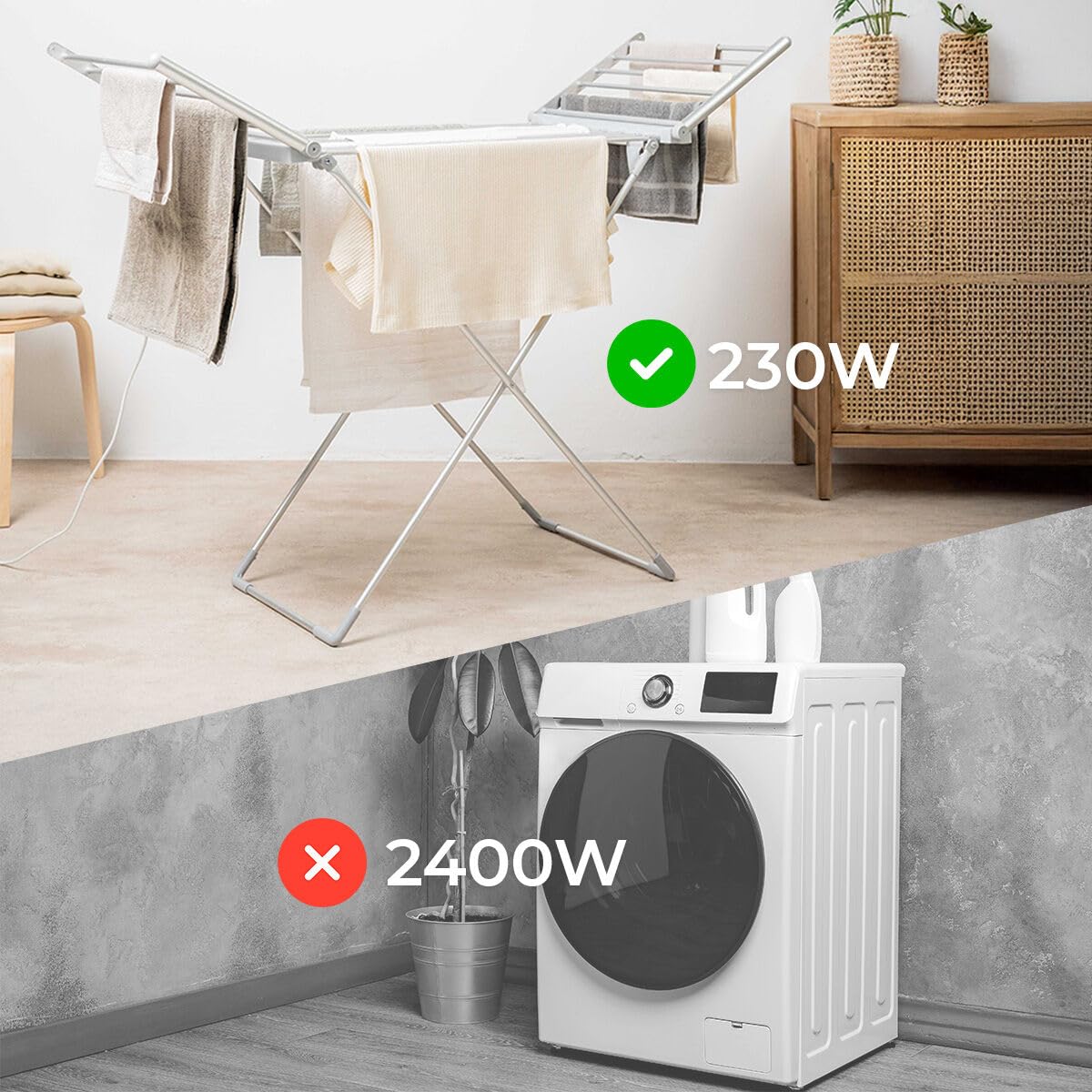 InnovaGoods Stendibiancheria pieghevole elettrico, stendibiancheria con ali pieghevoli laterali, stendibiancheria pieghevole 20 barre, touch screen, asciugatura rapida, temperatura regolabile 35-60°C