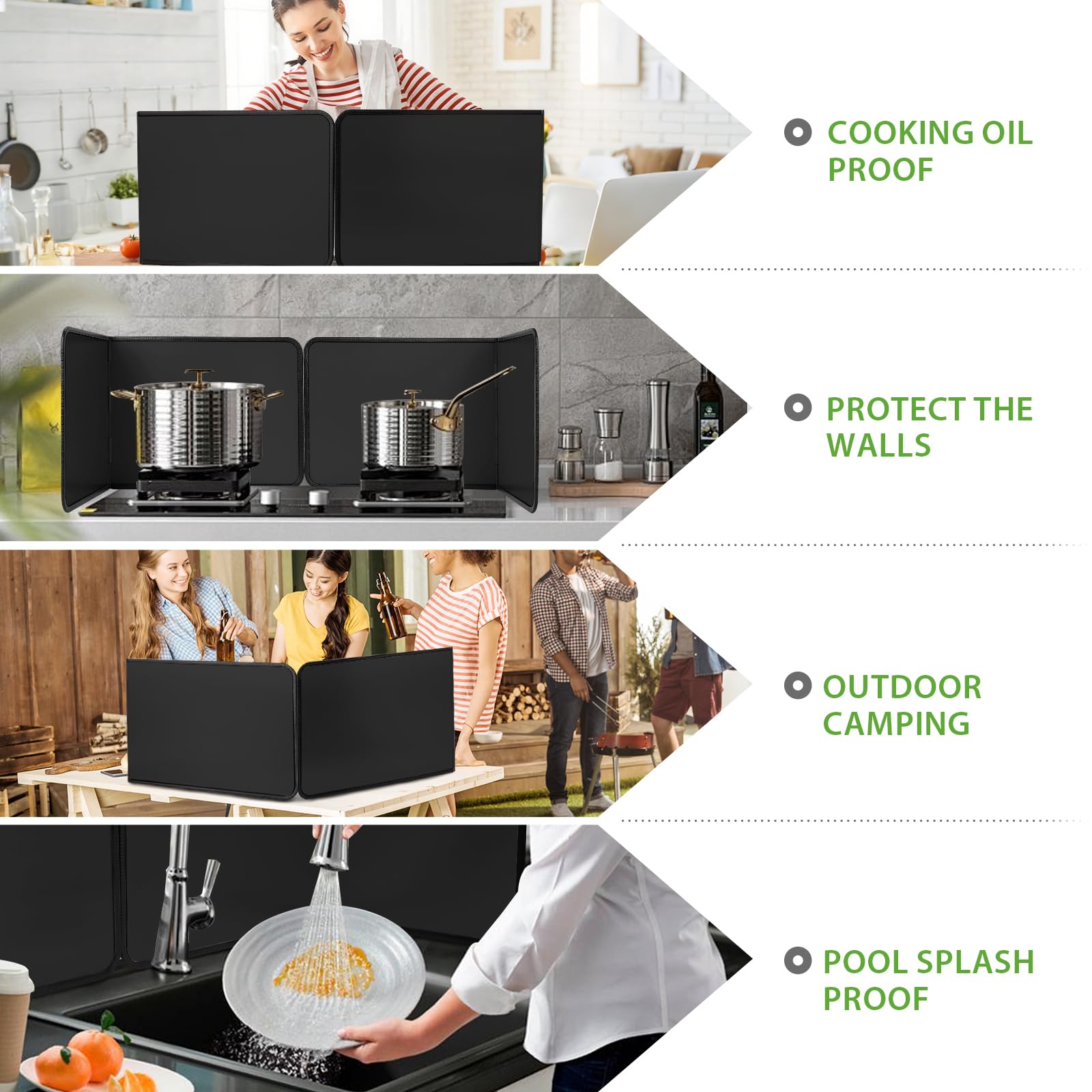 FoiiLiio 2 Pannello Paraschizzi Cucina Pieghevole Protezione, Antiaderente Paraschizzi da Cucina Protezione, Protezione Protezione Schizzi di Olio per Cucine a Gas e Padella (38 * 30 * 29cm) -Nero