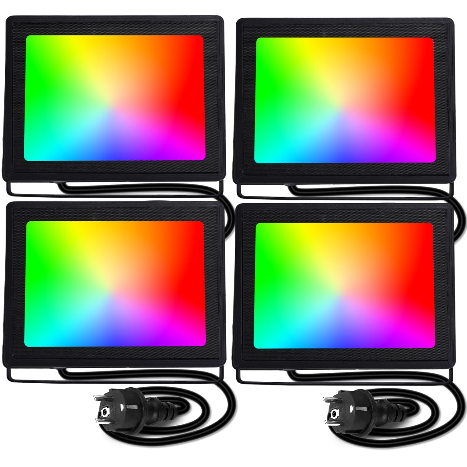 Aigostar - Foco LED RGB con Enchufe,50W,4 Piezas,con mando a distancia,iluminación de colores,6 modos de funcionamiento estroboscópico.Iluminación regulable,temporizador,IP65,Uso interior y exterior