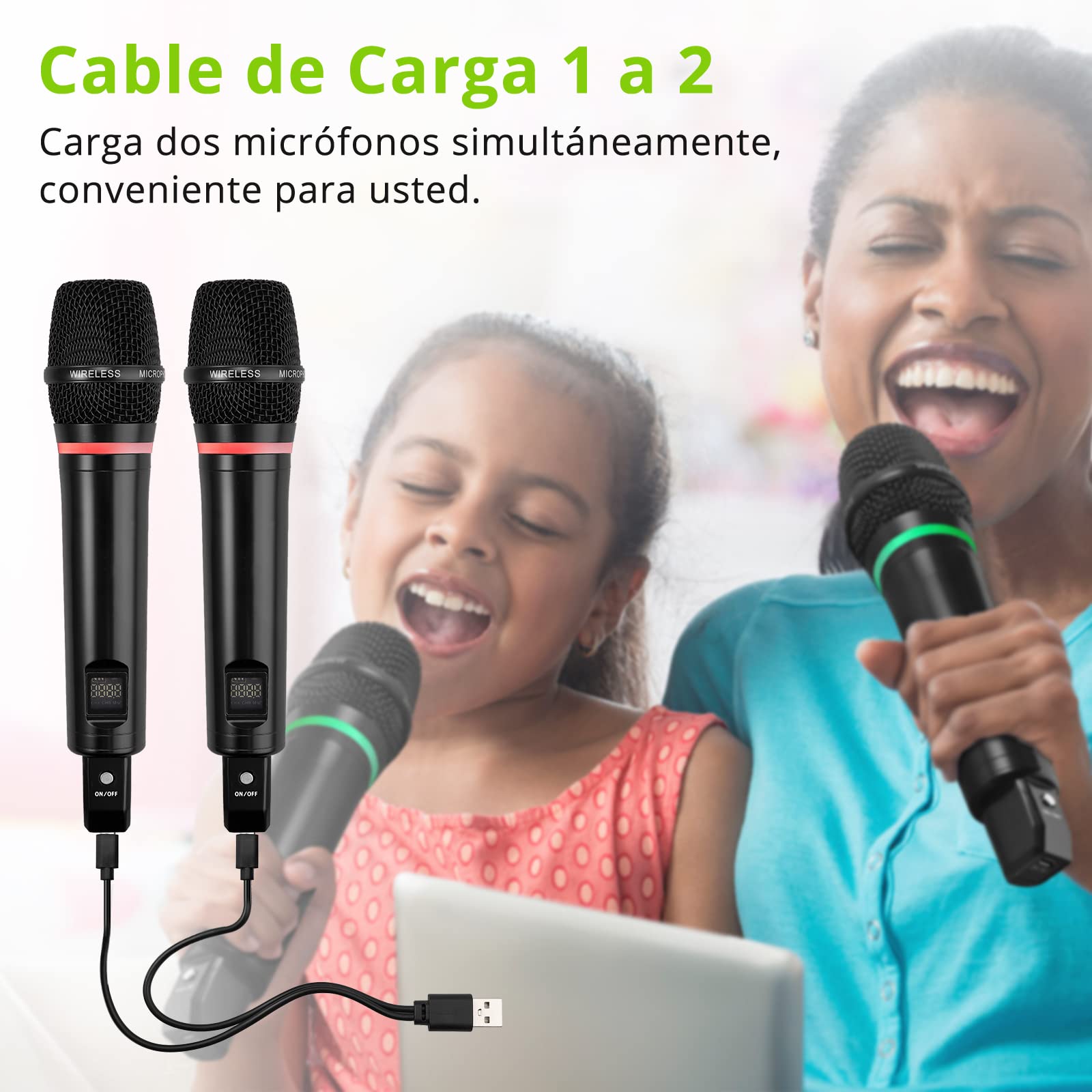 LiNKFOR Sistema de Micrófono Inalámbrico Bluetooth 5,0 UHF Micrófono Dual Recargable con Control de Volumen Agudos Bajos Eco para Karaoke Fiestas Bodas DJ Iglesia Amplificadores Altavoces